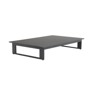 Low profile Franco aluminium coffee table. Front angle view.