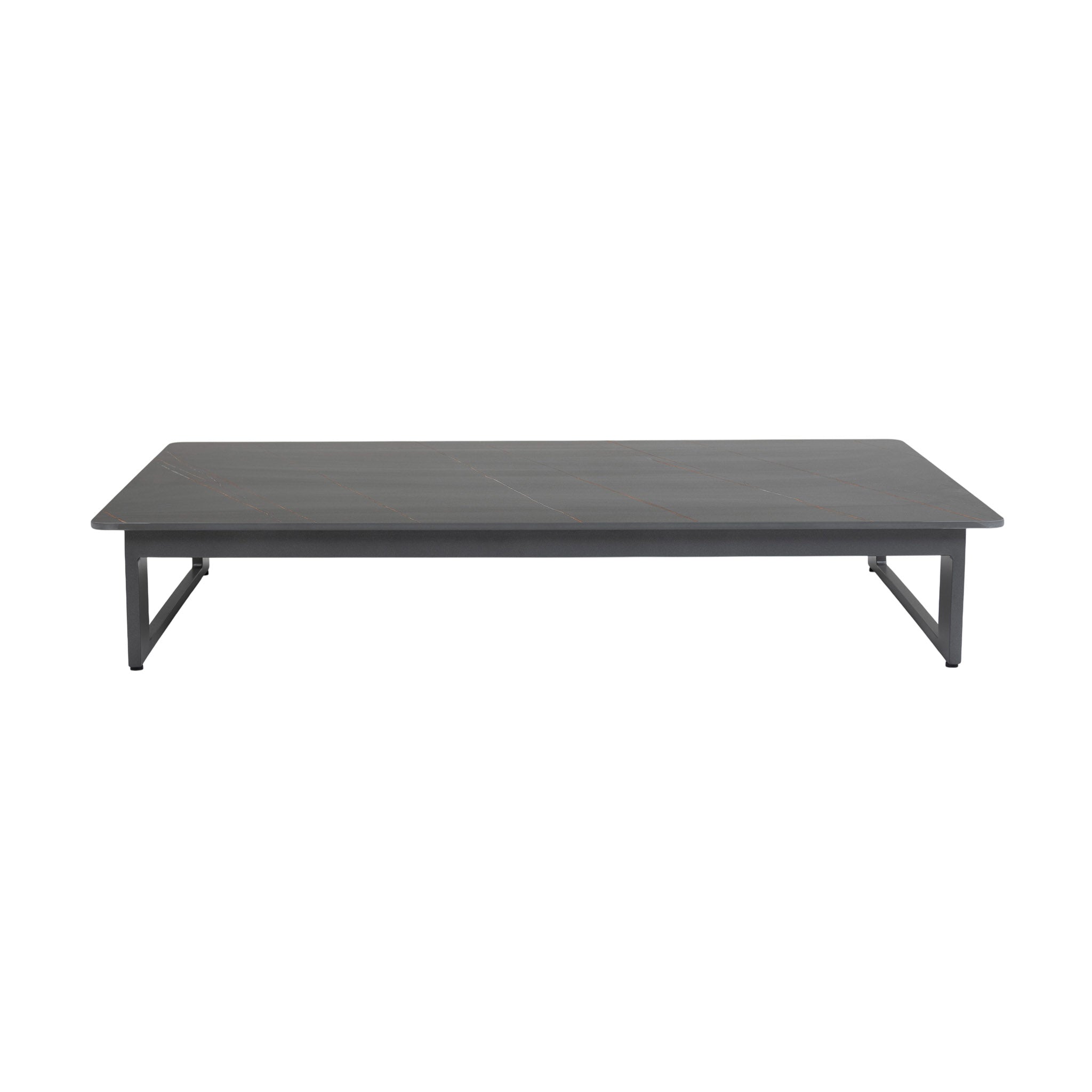 Low profile Franco aluminium coffee table. Front view.