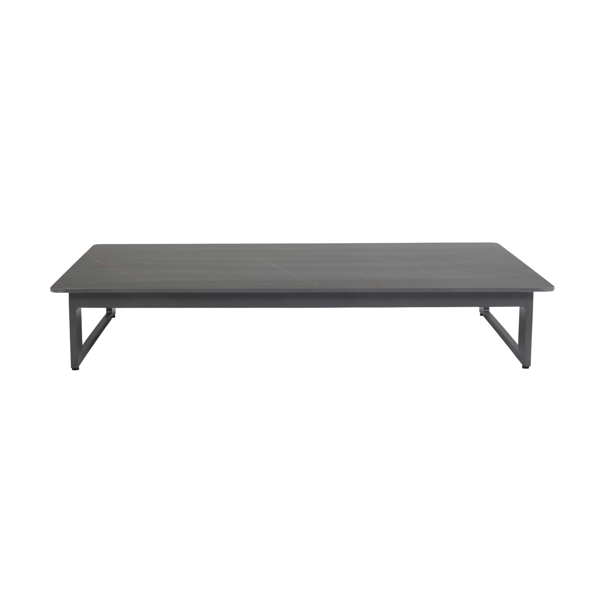Low profile Franco aluminium coffee table. Front view.