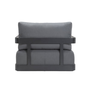 Franco aluminium lounge chair in black with deep seating seat and back cushion. Rear view.