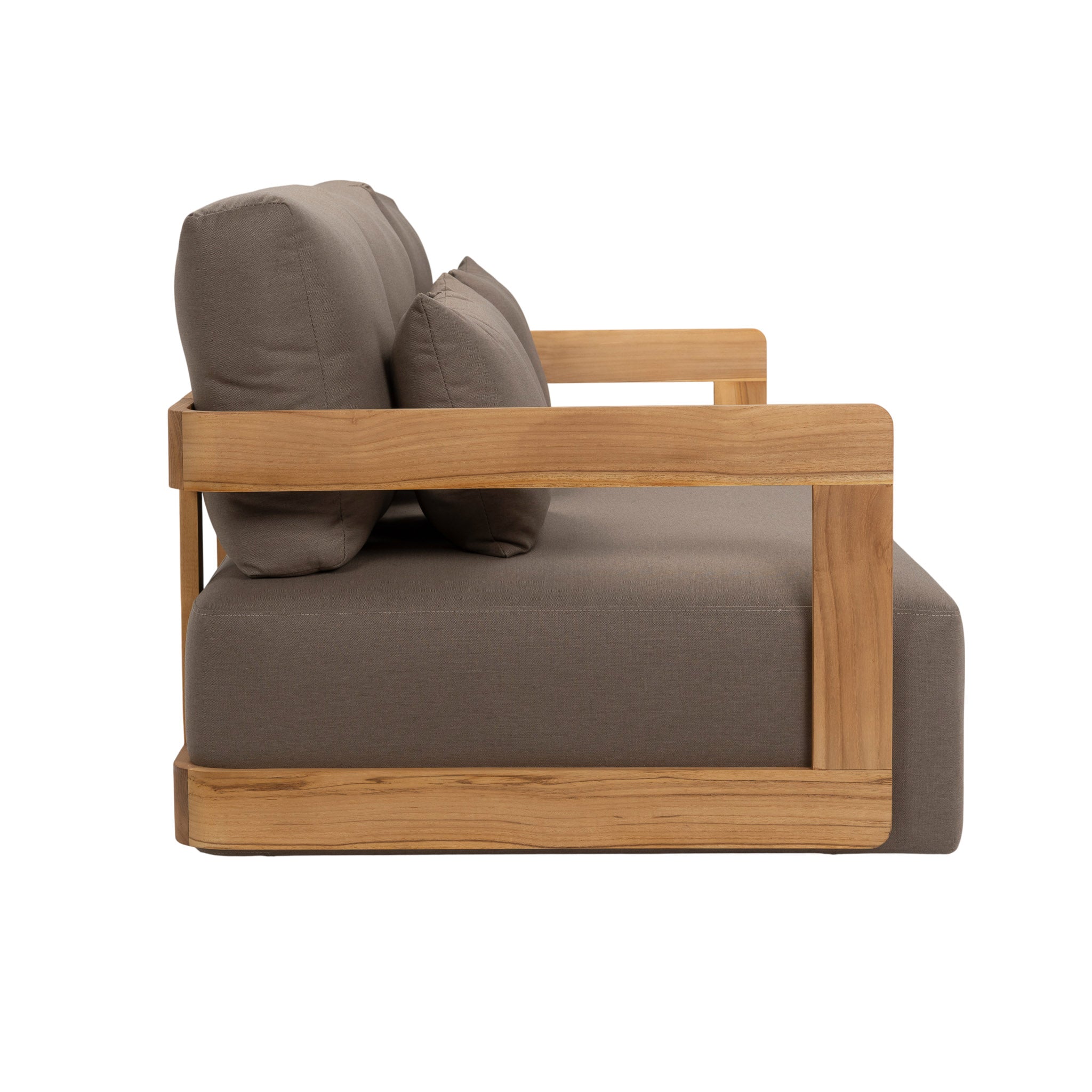 Franco teak 3-seater sofa. Side view.