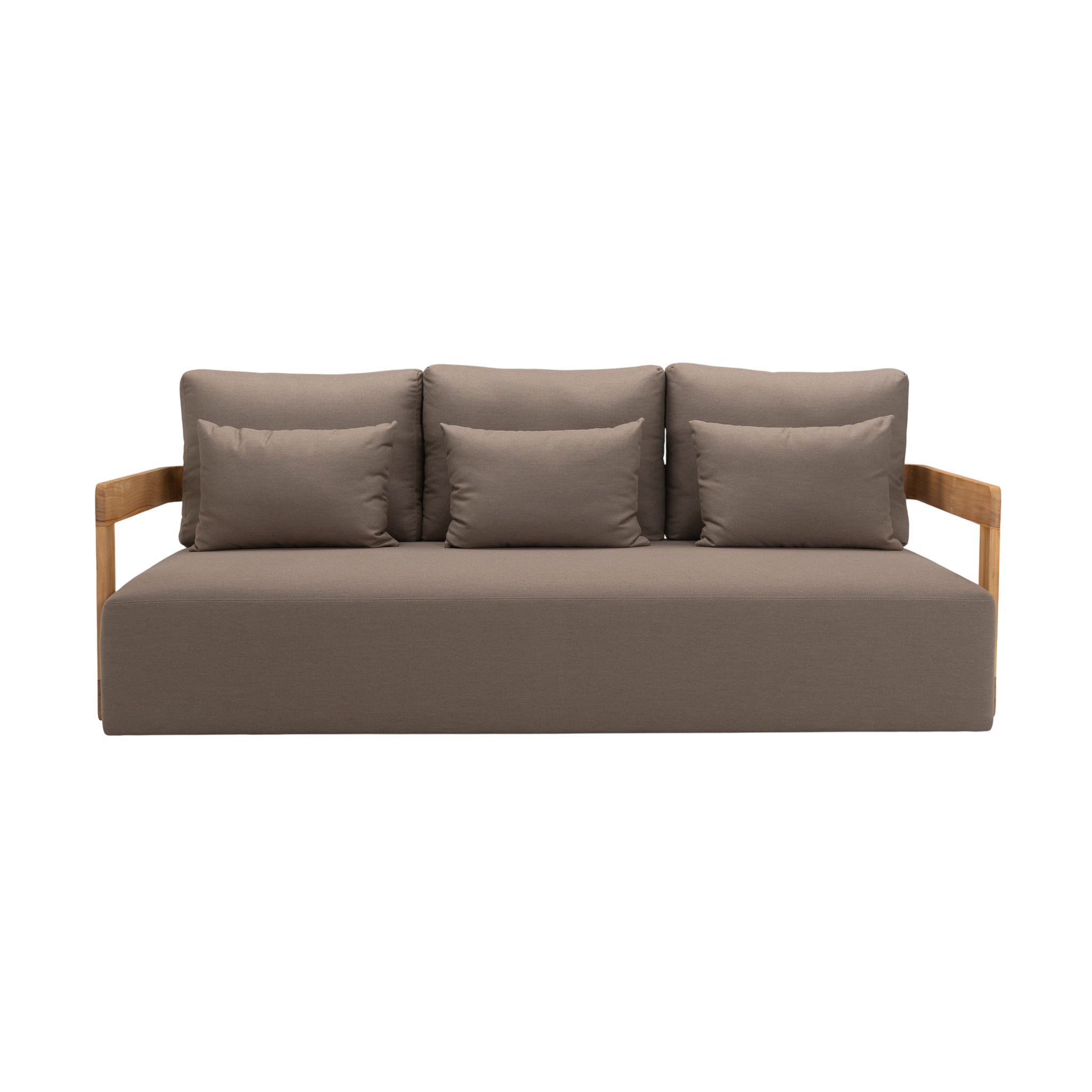 Franco teak 3-seater sofa. Front view.