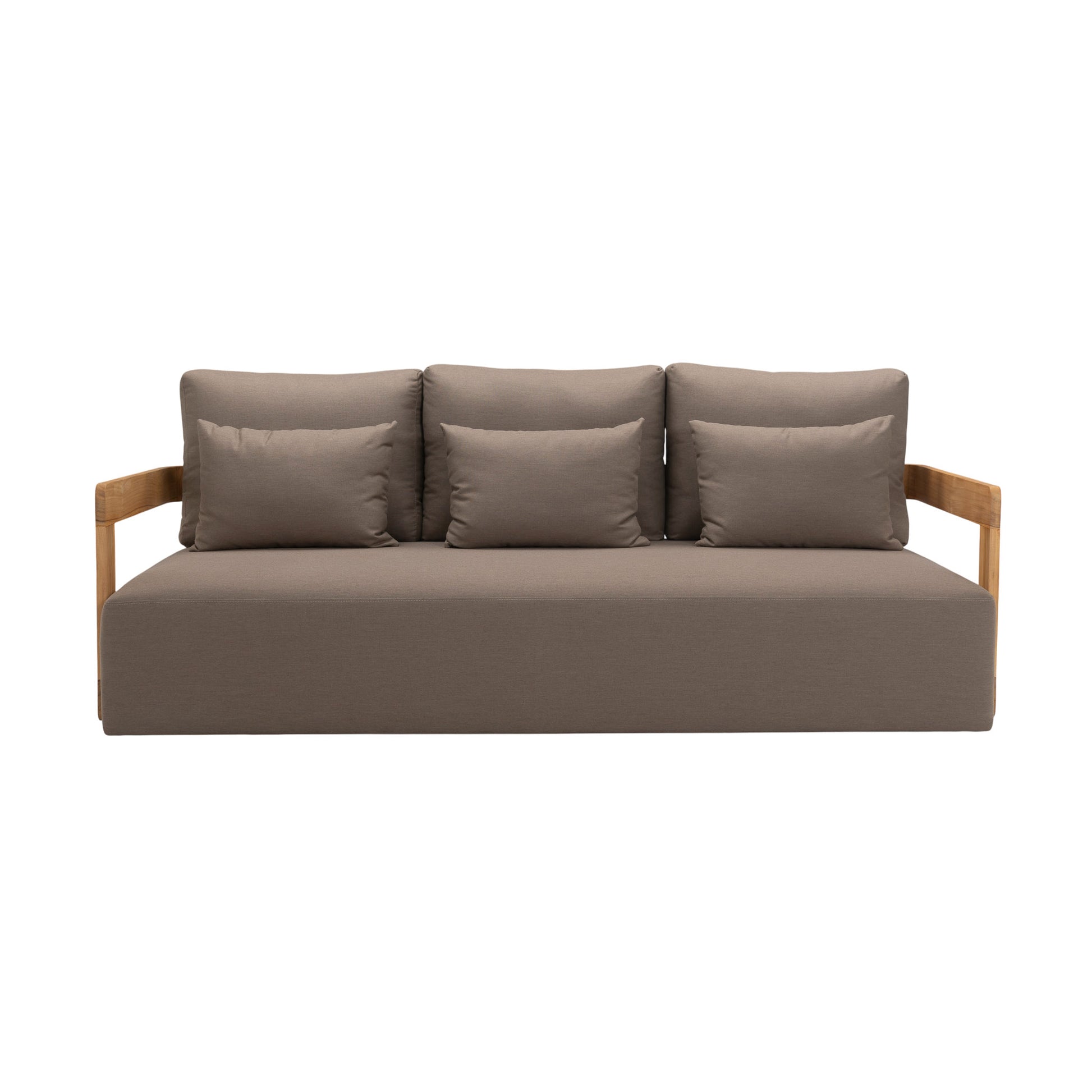 Franco teak 3-seater sofa. Front view.