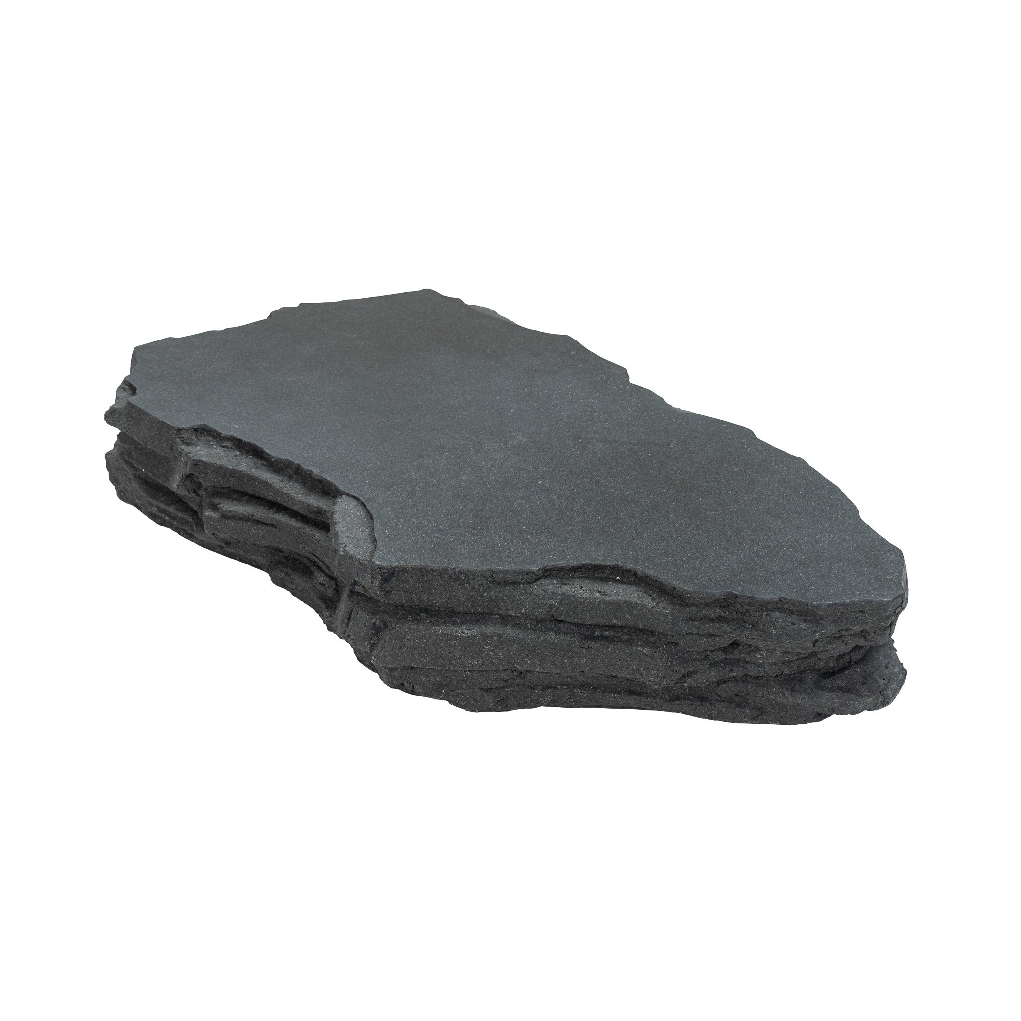 Overview of Fred outdoor coffee table in black fibrestone. Imitating a unique trapezoid look.