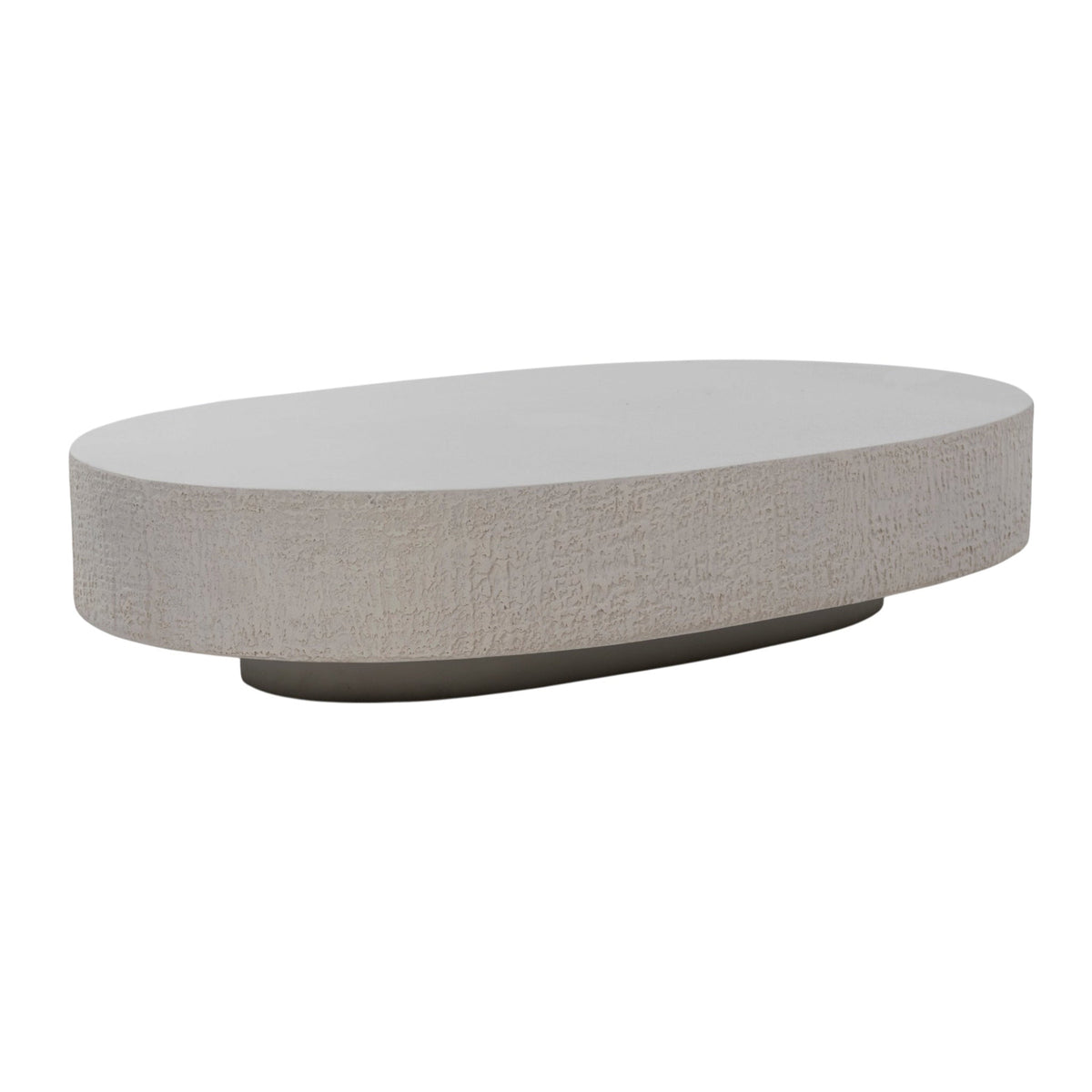A low profile oval Garda outdoor coffee table in grey with a white background