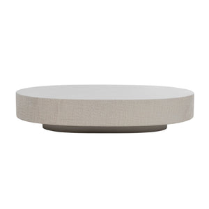 Front view of a low profile oval Garda outdoor coffee table in grey with a white background