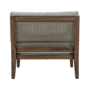 Rear view of Gazzoni reclaimed teak centre chair showing woven backrest detailing