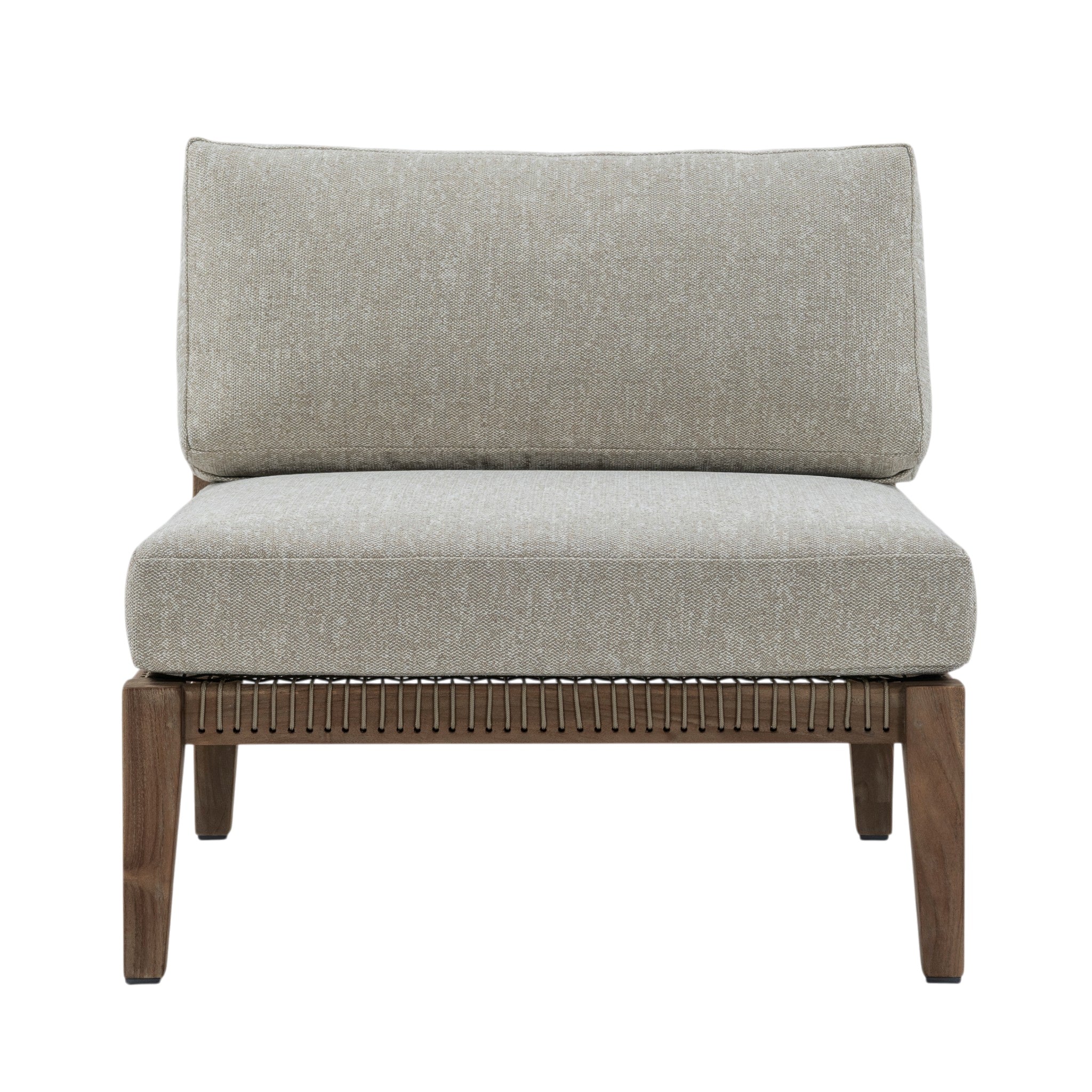 Gazzoni reclaimed teak sectional centre chair with Raffia Clay cushions, front view