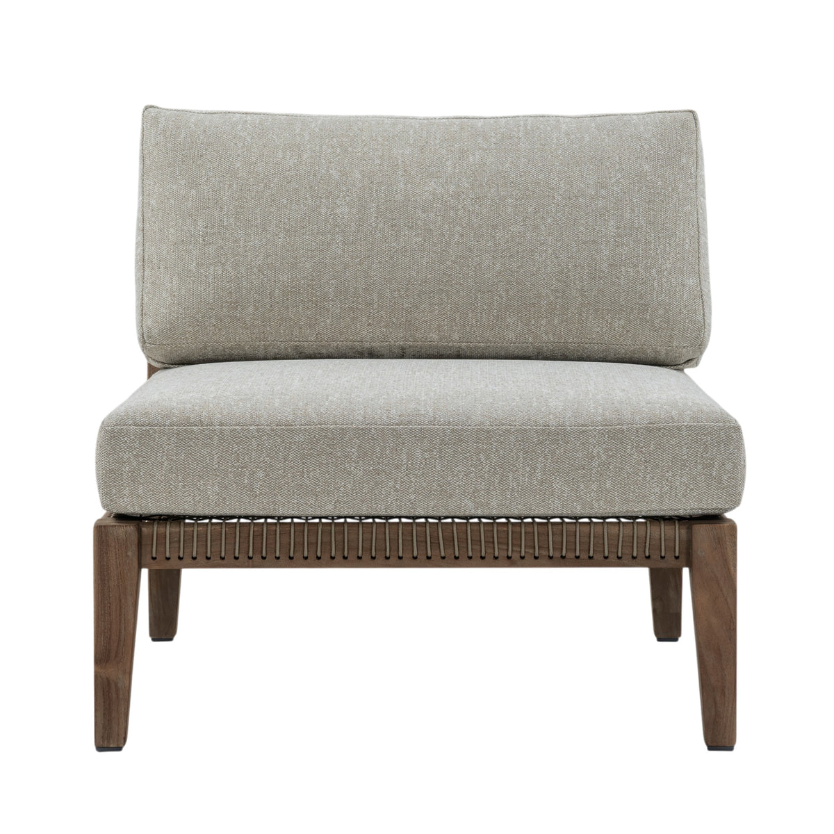Gazzoni reclaimed teak sectional centre chair with Raffia Clay cushions, front view