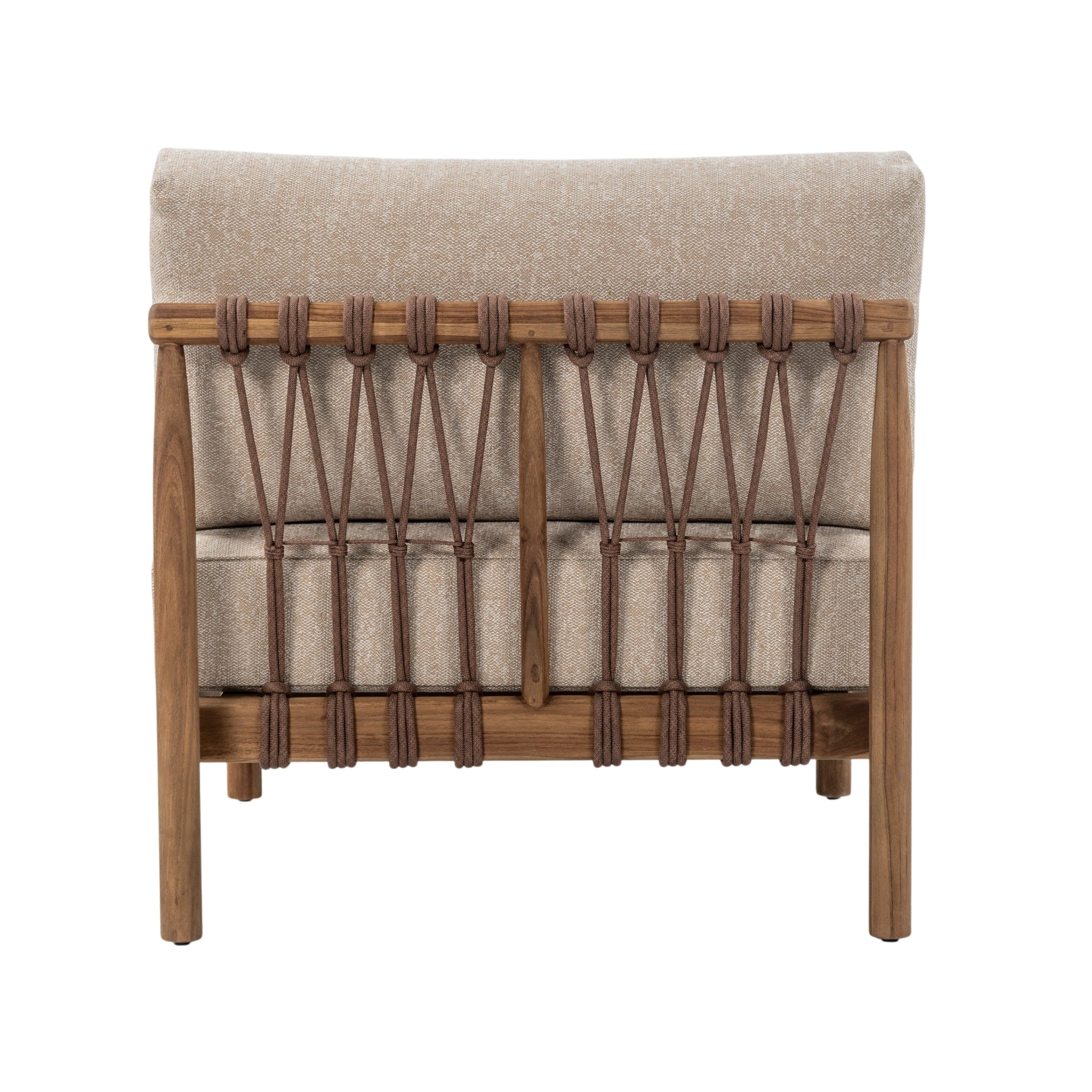Rear view of Giovanni modular centre seat featuring vertical rope weaving and teak detailing