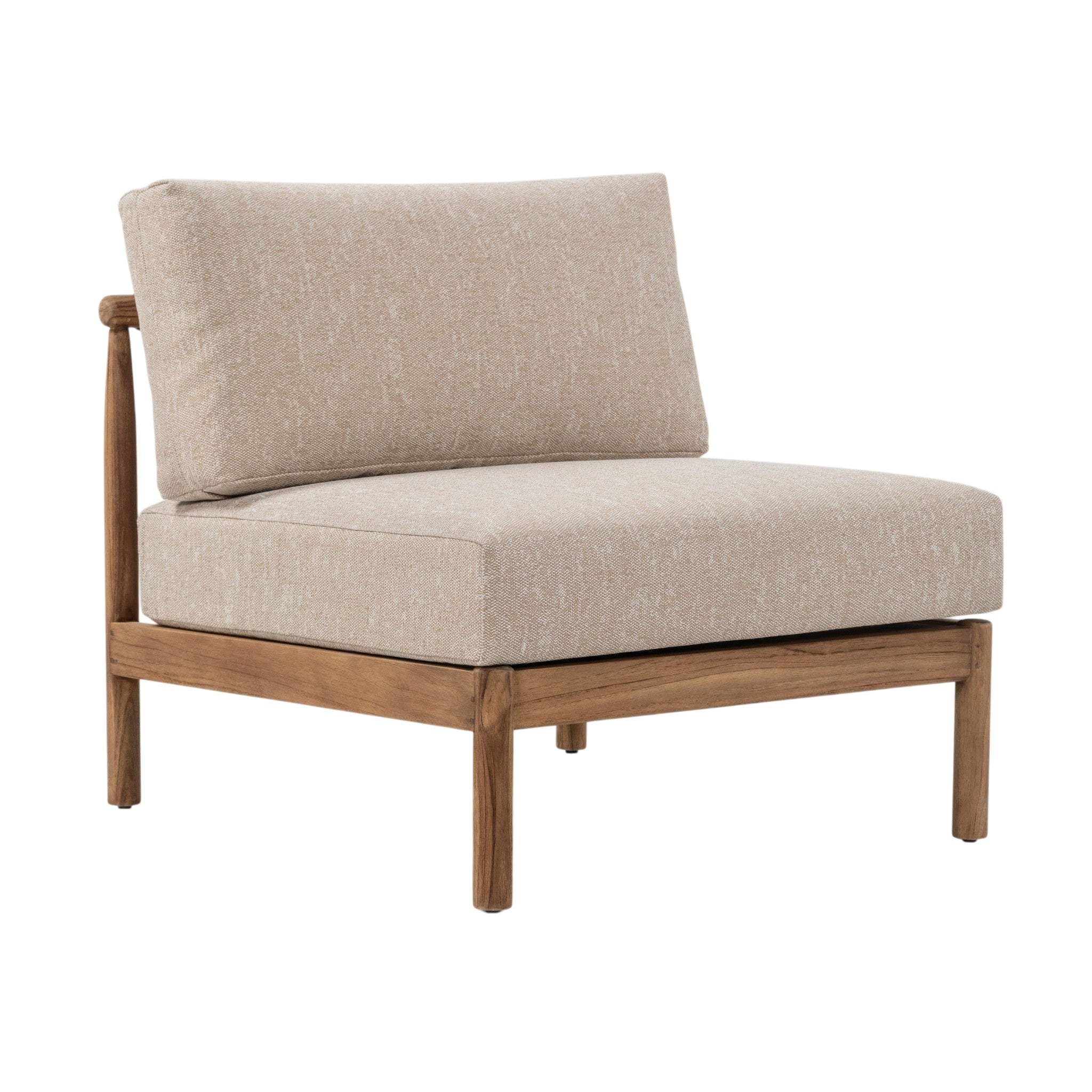 Giovanni modular centre seating with teak frame, woven rope backrest and beige cushions