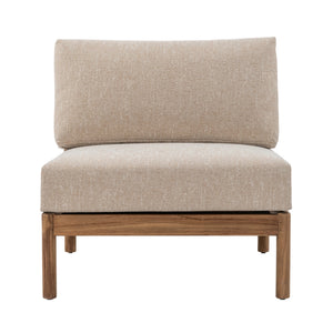 Front view of Giovanni teak and rope modular centre seat with upholstered cushions