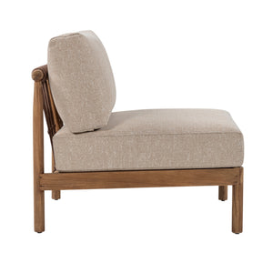 Side profile of Giovanni modular centre seating showing teak frame and deep seat cushion