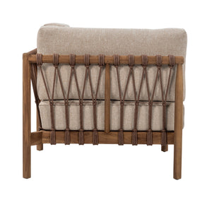 Rear view of Giovanni modular corner seating with decorative rope weaving and teak frame