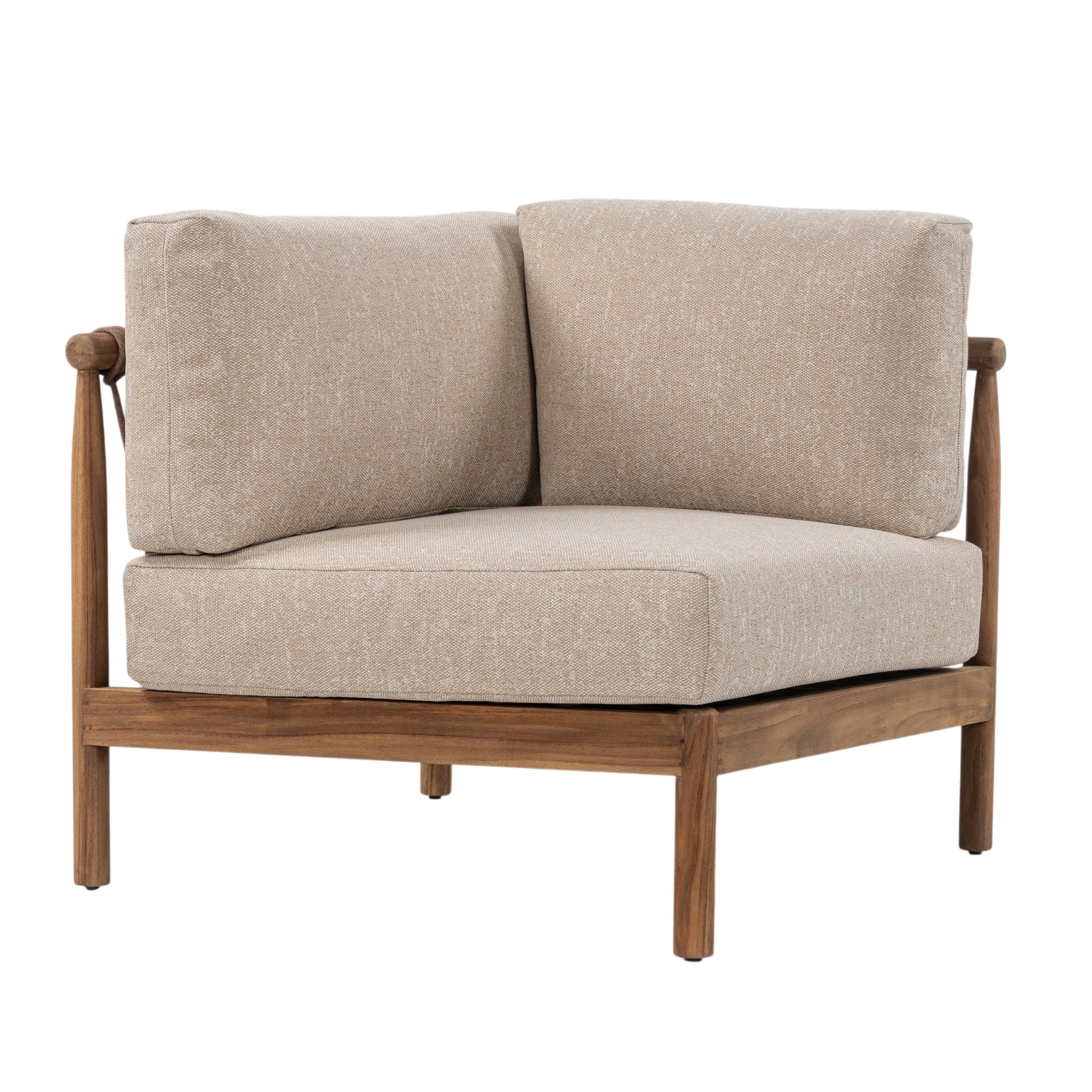 Giovanni teak and rope modular corner seating with beige cushions and natural teak frame