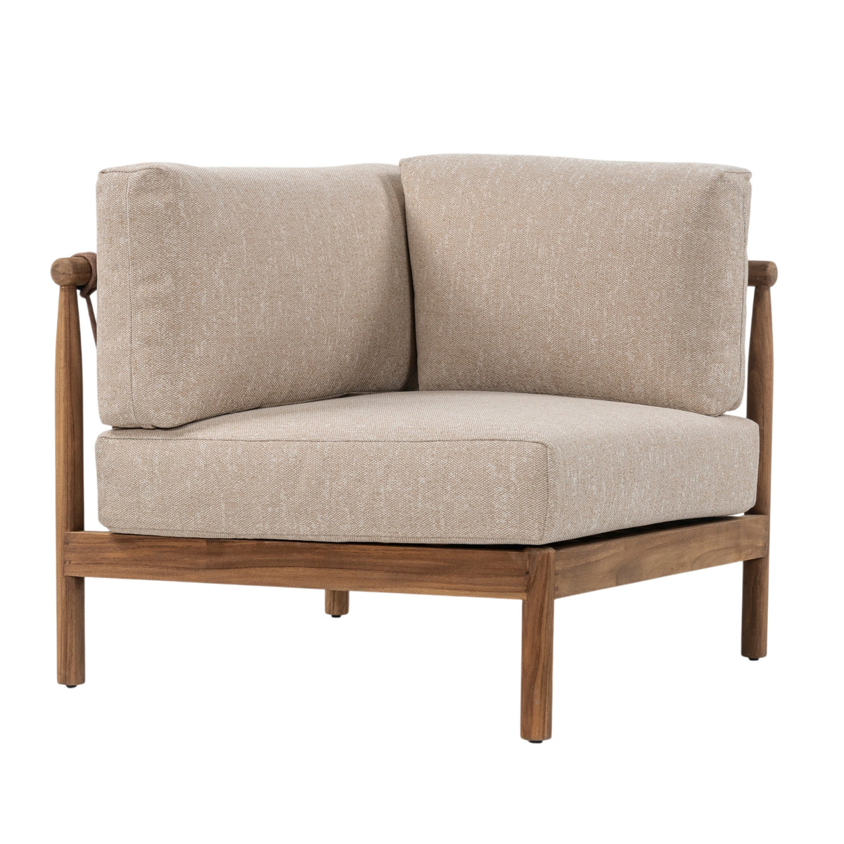 Giovanni teak and rope modular corner seating with beige cushions and natural teak frame