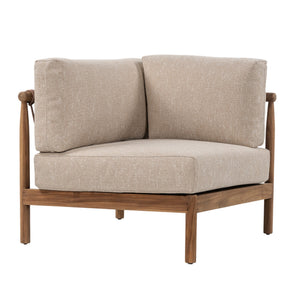 Giovanni teak and rope modular corner seating with beige cushions and natural teak frame