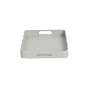 Gray rectangular tray with handles on a white background