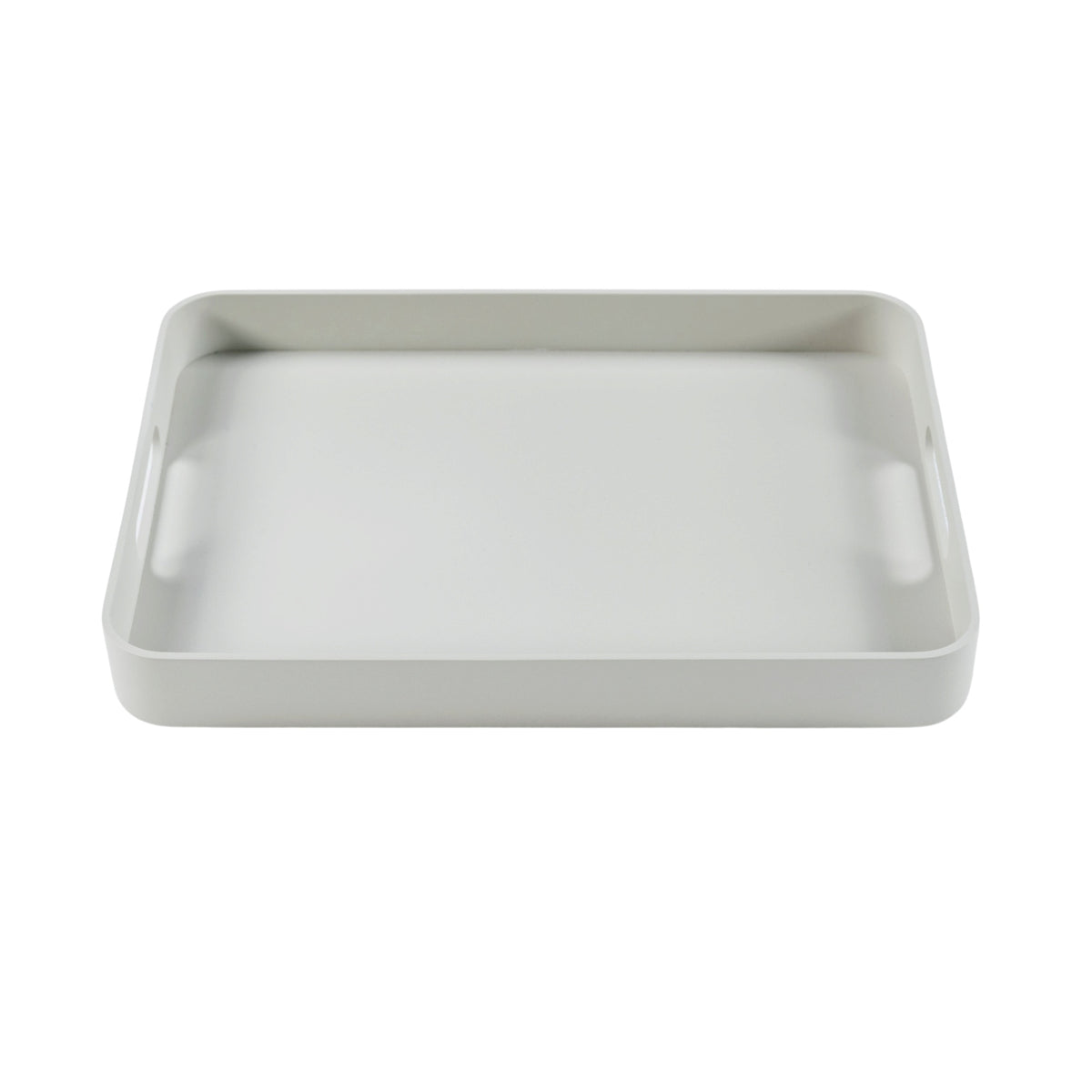 A minimalist rectangular tray in linen colour with integrated side handles, shown from a top-down perspective on a solid white background.