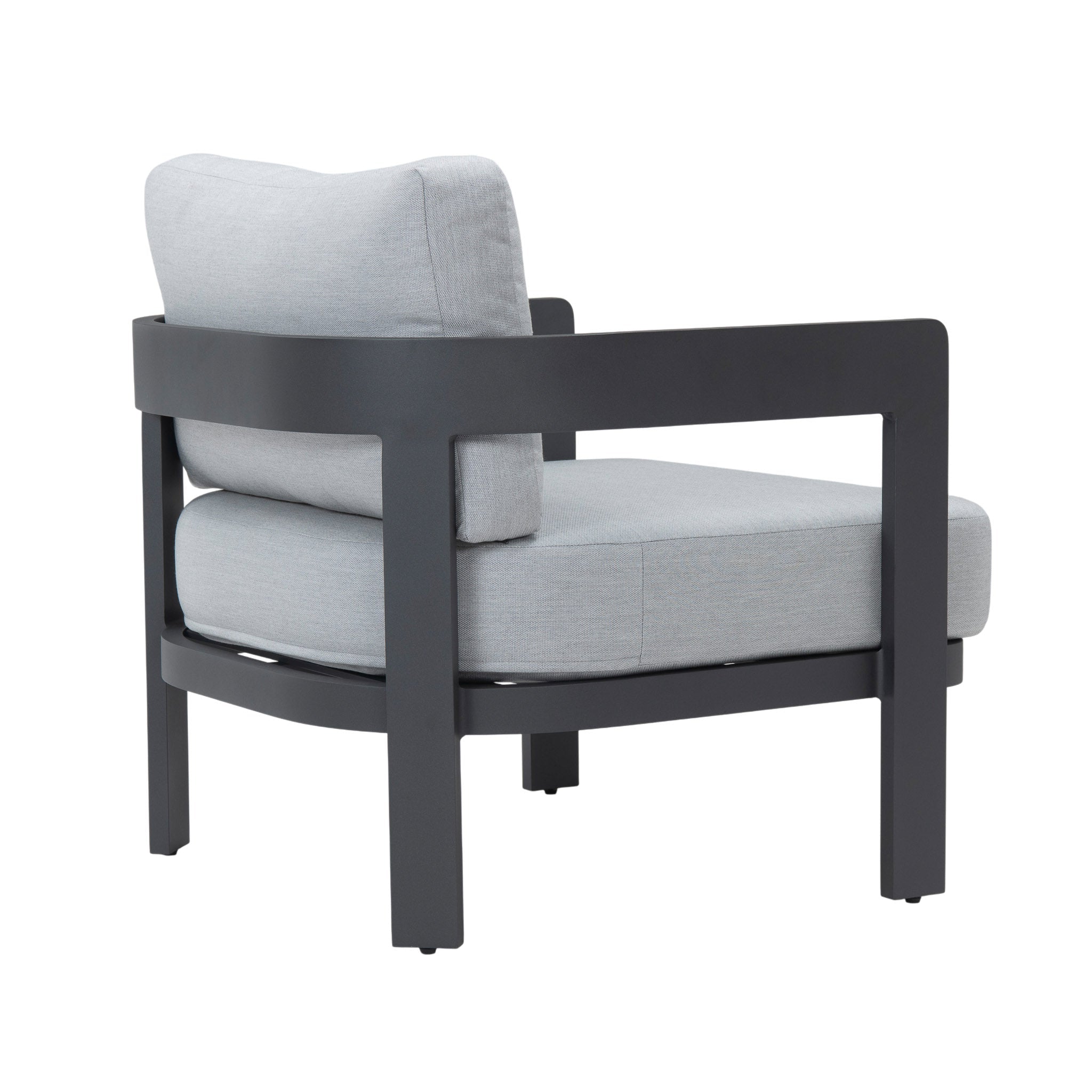 Rear angle of Hawaii Lounge Chair with flat-bar armrests and back rail