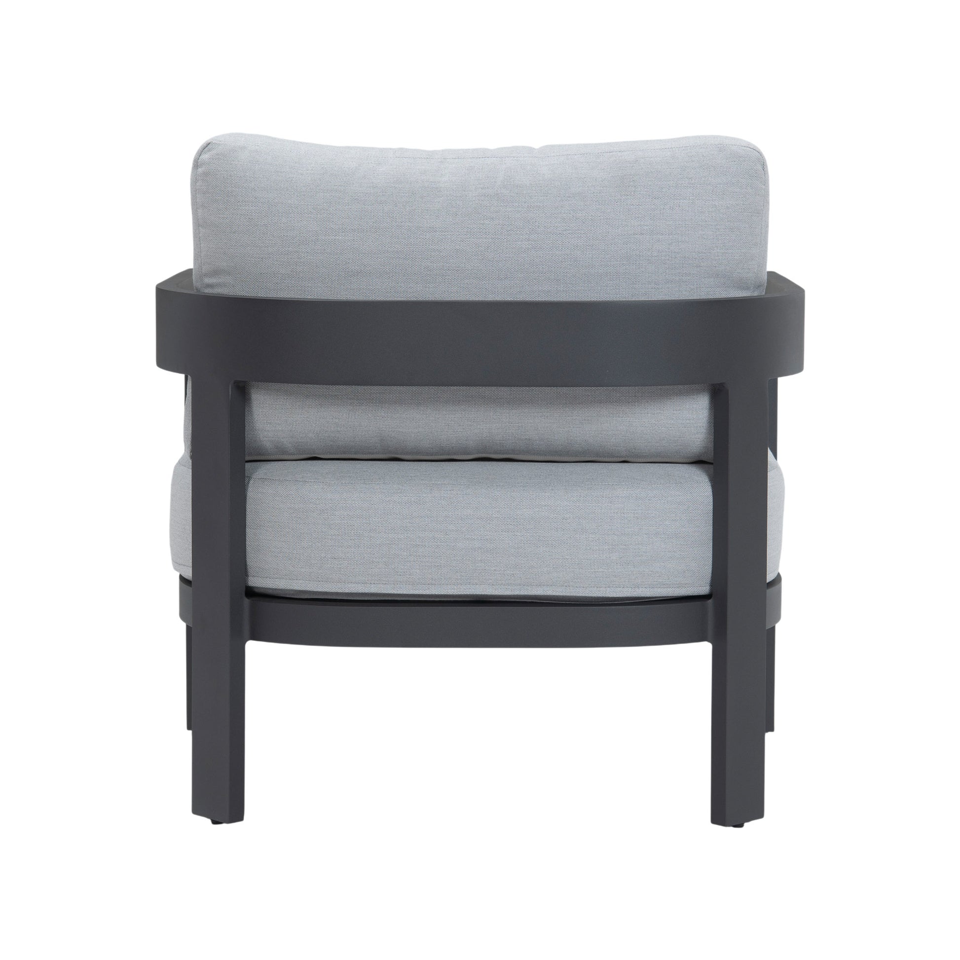 Back view of Hawaii Aluminium Chair showing cushion shape and frame structure