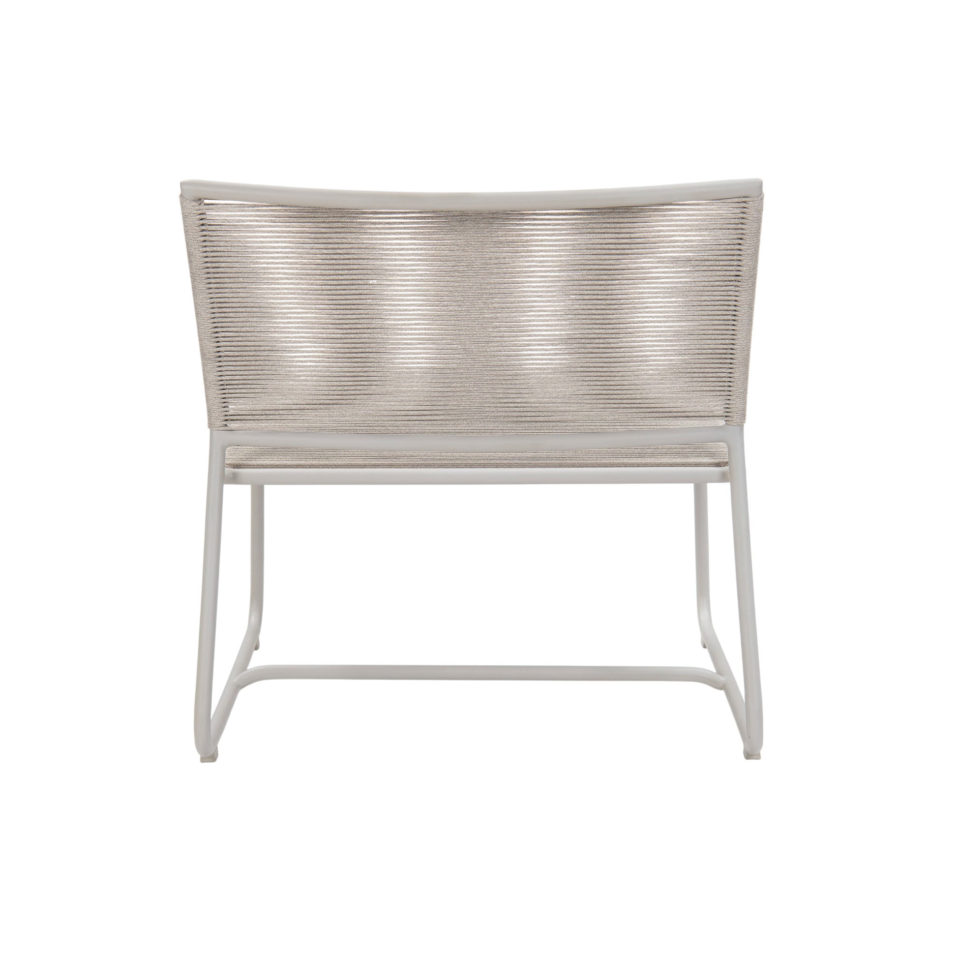 Rear view of Komodo Rope Chair showing tightly wrapped backrest in soft neutral rope