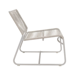 Side profile of Komodo Outdoor Chair with sloped seat and tensioned rope design