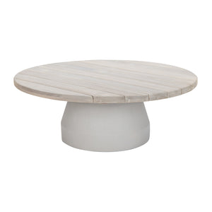 Kyle outdoor round coffee table with teak top and 120 cm in diametre.