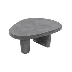 A modern low coffee table with an organic, asymmetrical stone top and thick cylindrical legs, shown on a plain white background.