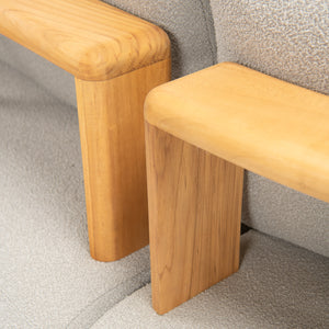 Closeup of teak back rest and cushions from Larvotto outdoor furniture collection