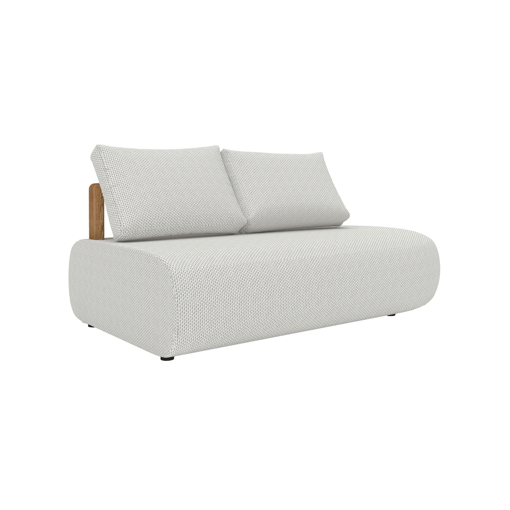 Larvotto modular left 2-seater sofa with teak wood frame and plush weather resistant cushions.