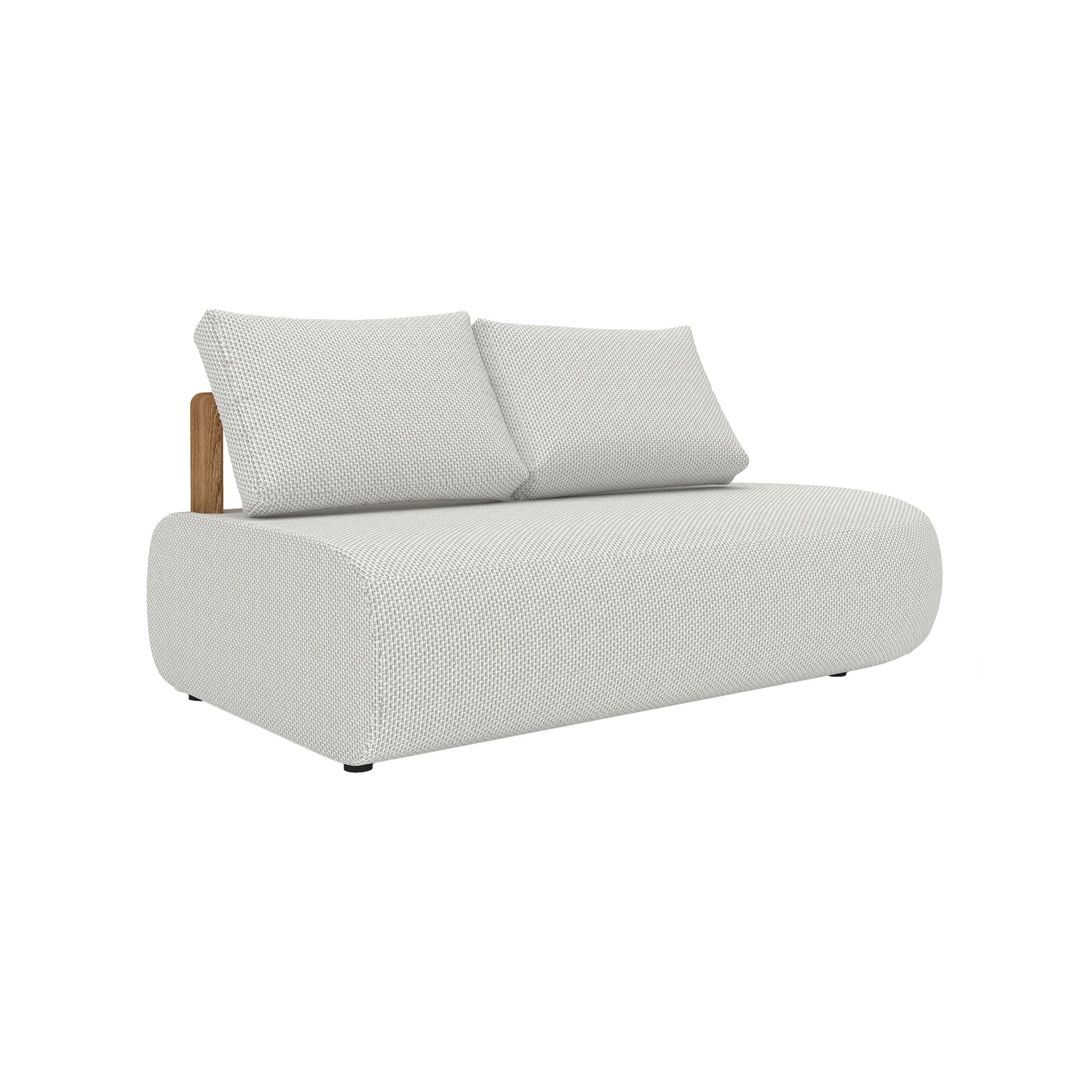 Larvotto modular left 2-seater sofa with teak wood frame and plush weather resistant cushions.