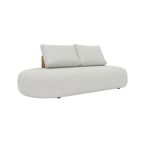 Larvotto modular 2-seater right sofa with teak wood frame and deep, plush cushions and pillows.