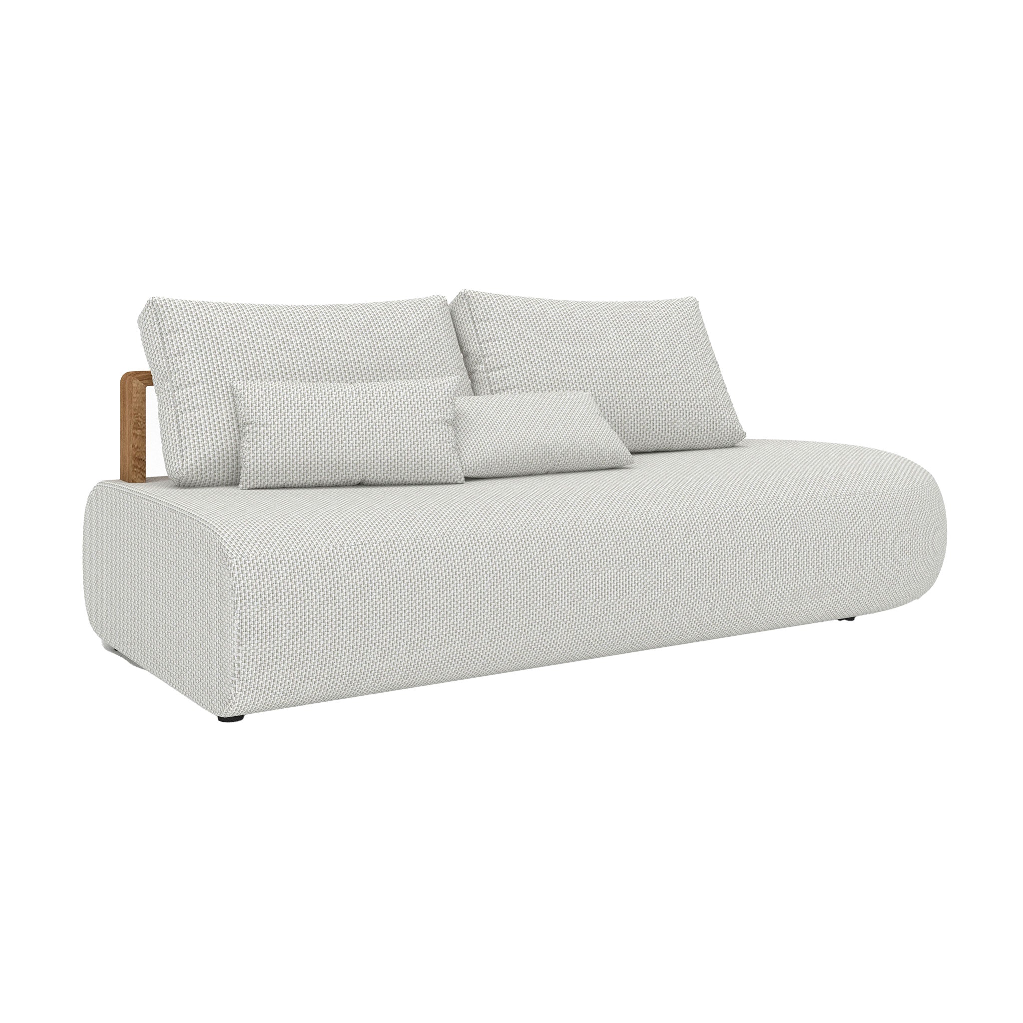 Larvotto modular 3-seater left sofa with teak wood frame and deep, plush weather resistant cushions.