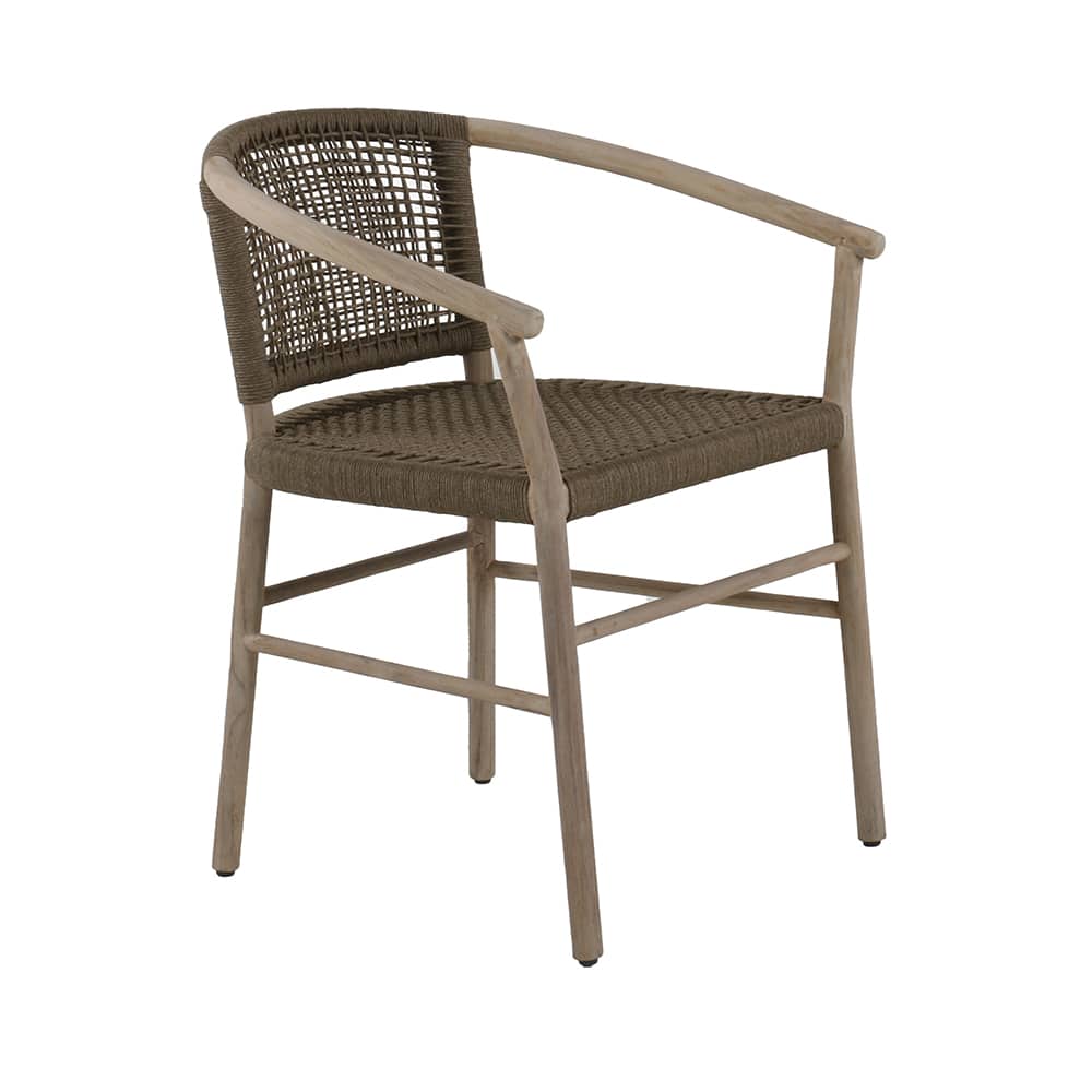 Macintosh Rope and Teak Outdoor Dining Chair - Front angle view of this dining armchair.