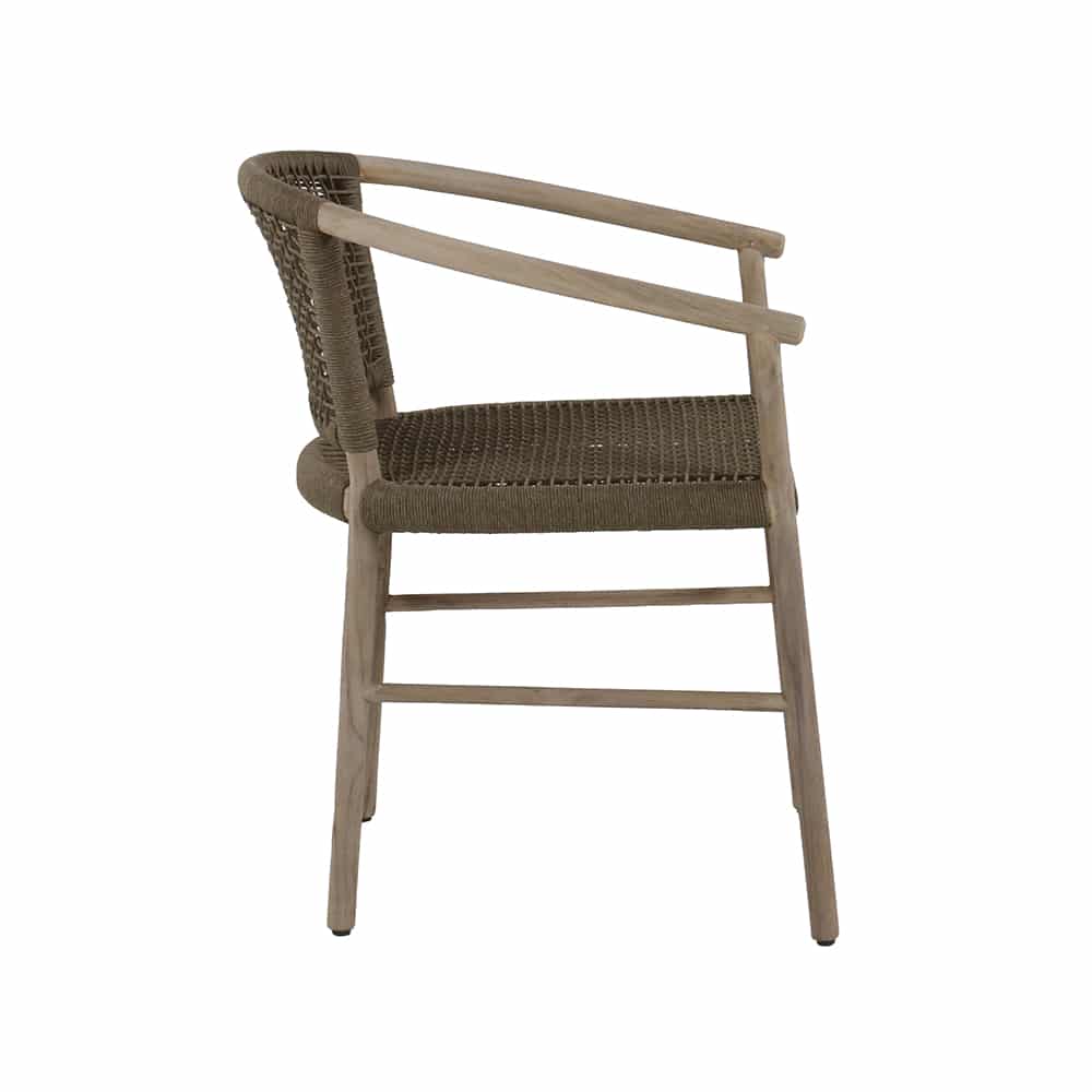 Macintosh Rope and Teak Outdoor Dining Chair - Side view of this dining armchair.