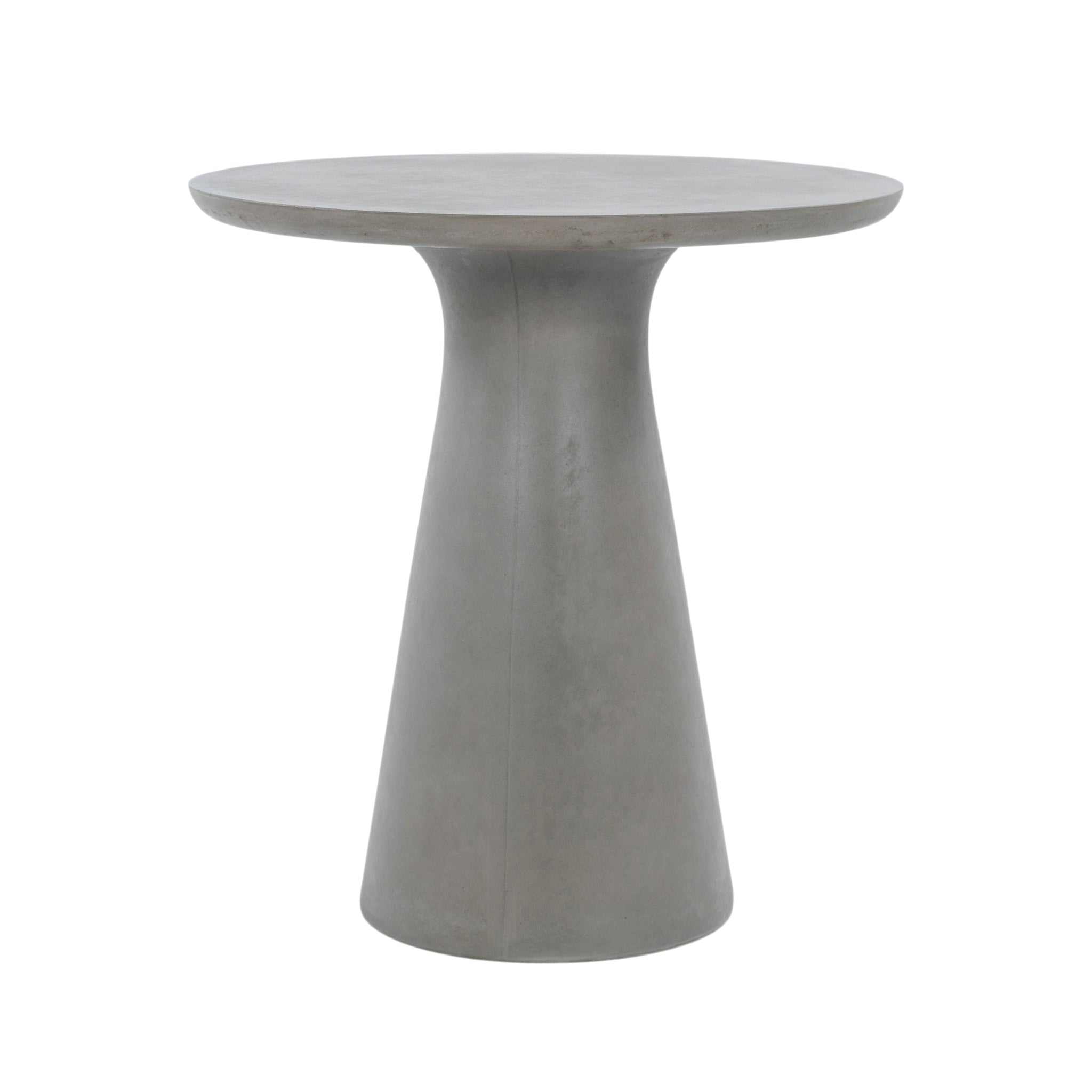 Madrid Outdoor Bar Table in grey GFRC concrete with round tabletop and tapered pedestal base.