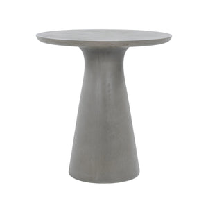 Madrid Outdoor Bar Table in grey GFRC concrete with round tabletop and tapered pedestal base.