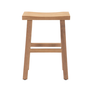 Maid teak counter-height bar stool. Front facing in white background.