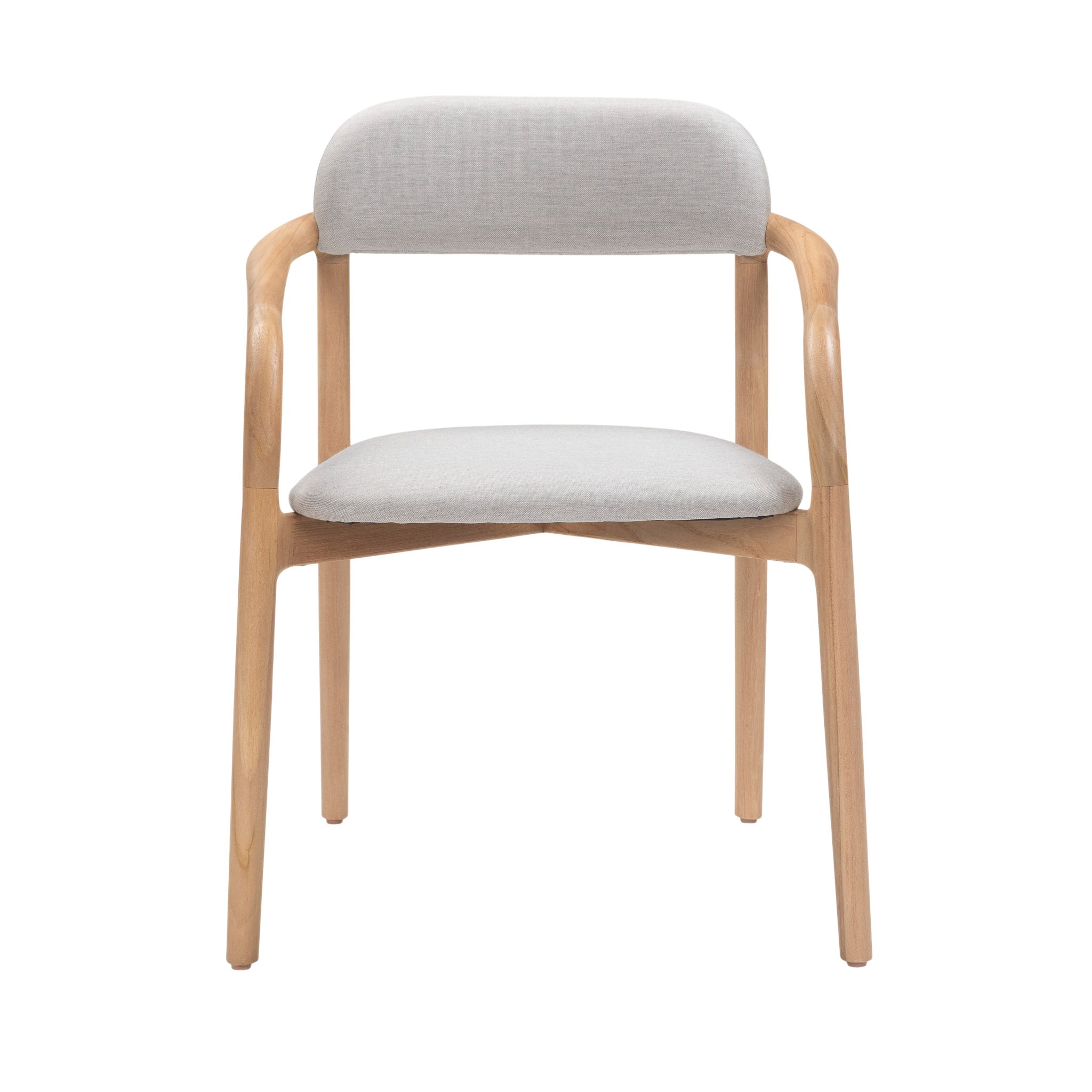Front view of Marco Dining Chair showing soft curved backrest and Fossil seat cushion