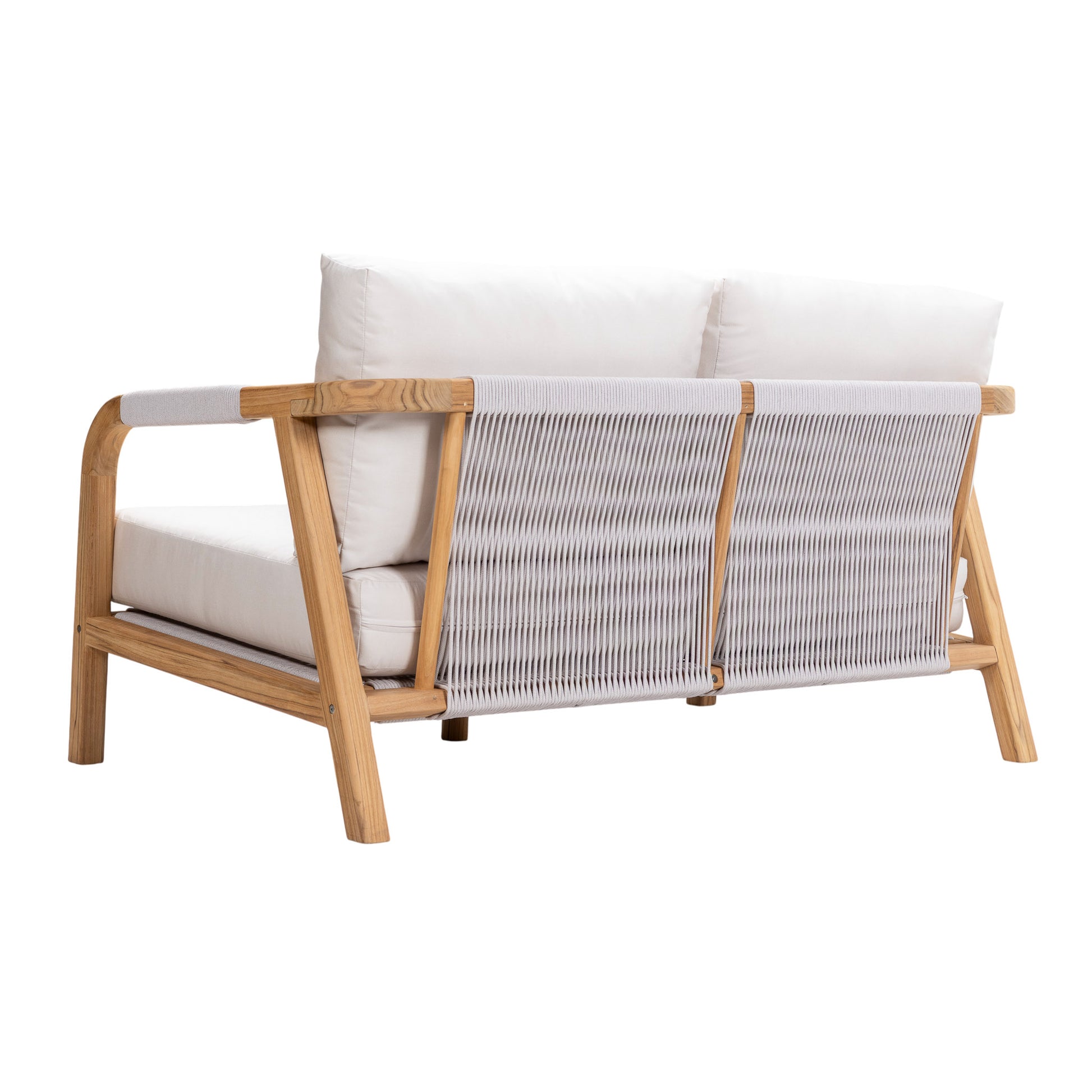 Matira teak outdoor 2 seater sofa. Rear angle view.