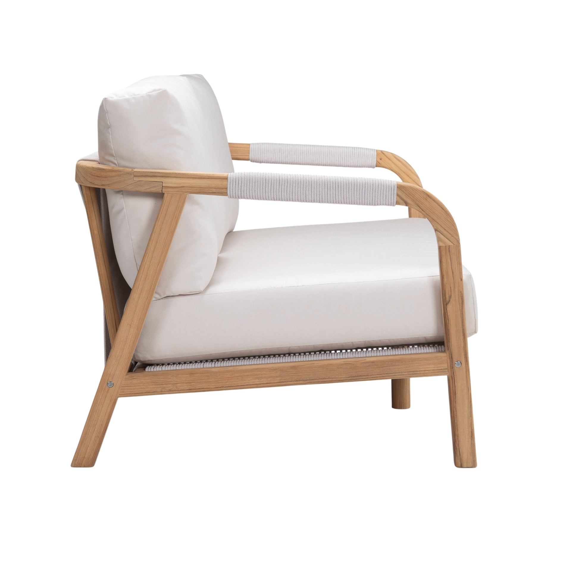 Matira teak outdoor 2 seater sofa.Side view.