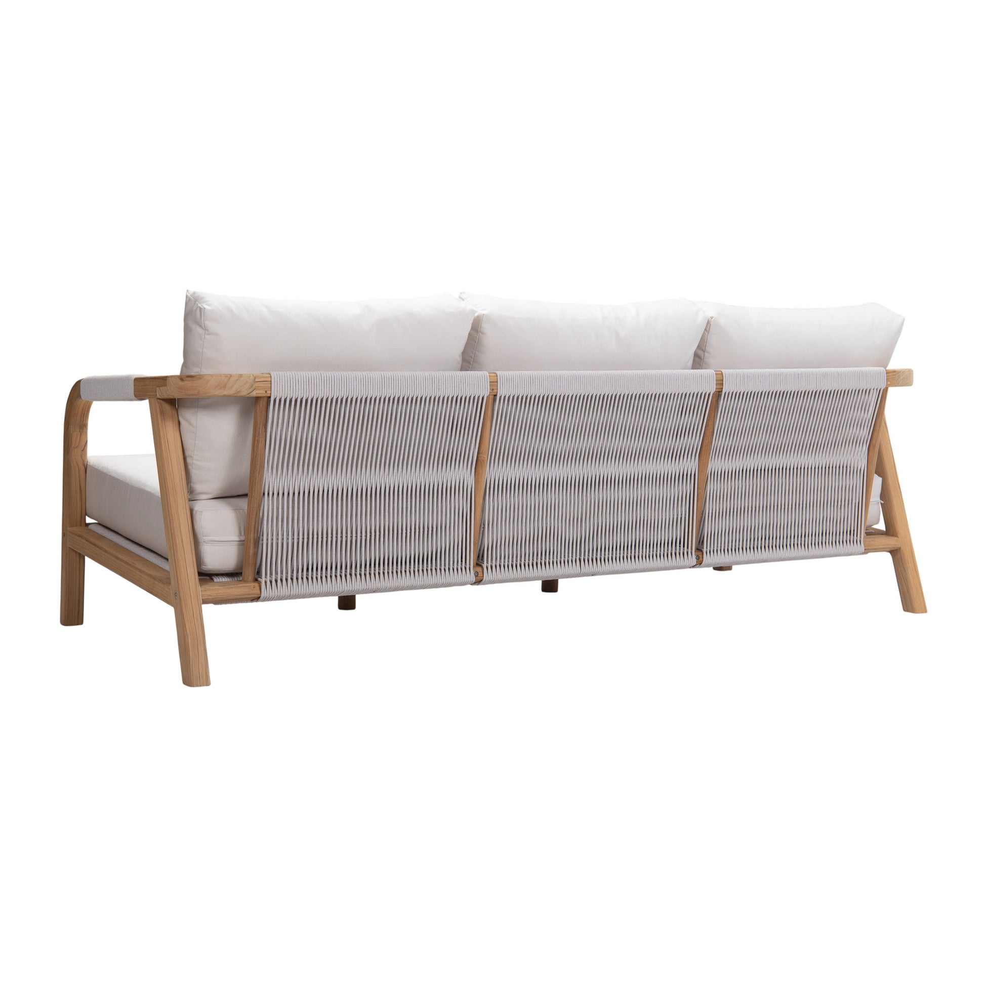 Matira teak outdoor 3-seater sofa. Rear angle view.