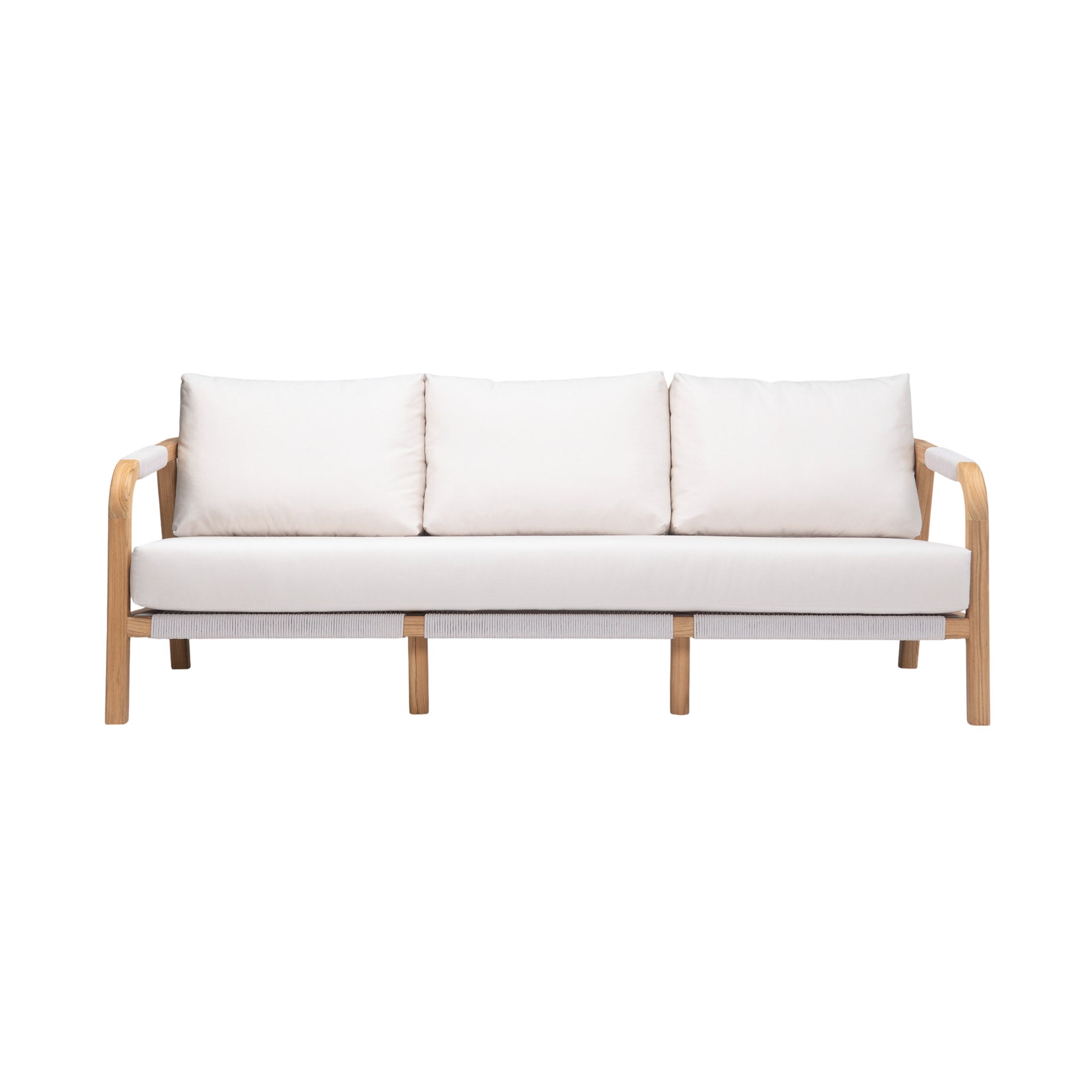 Matira teak outdoor 3-seater sofa. Front view. 