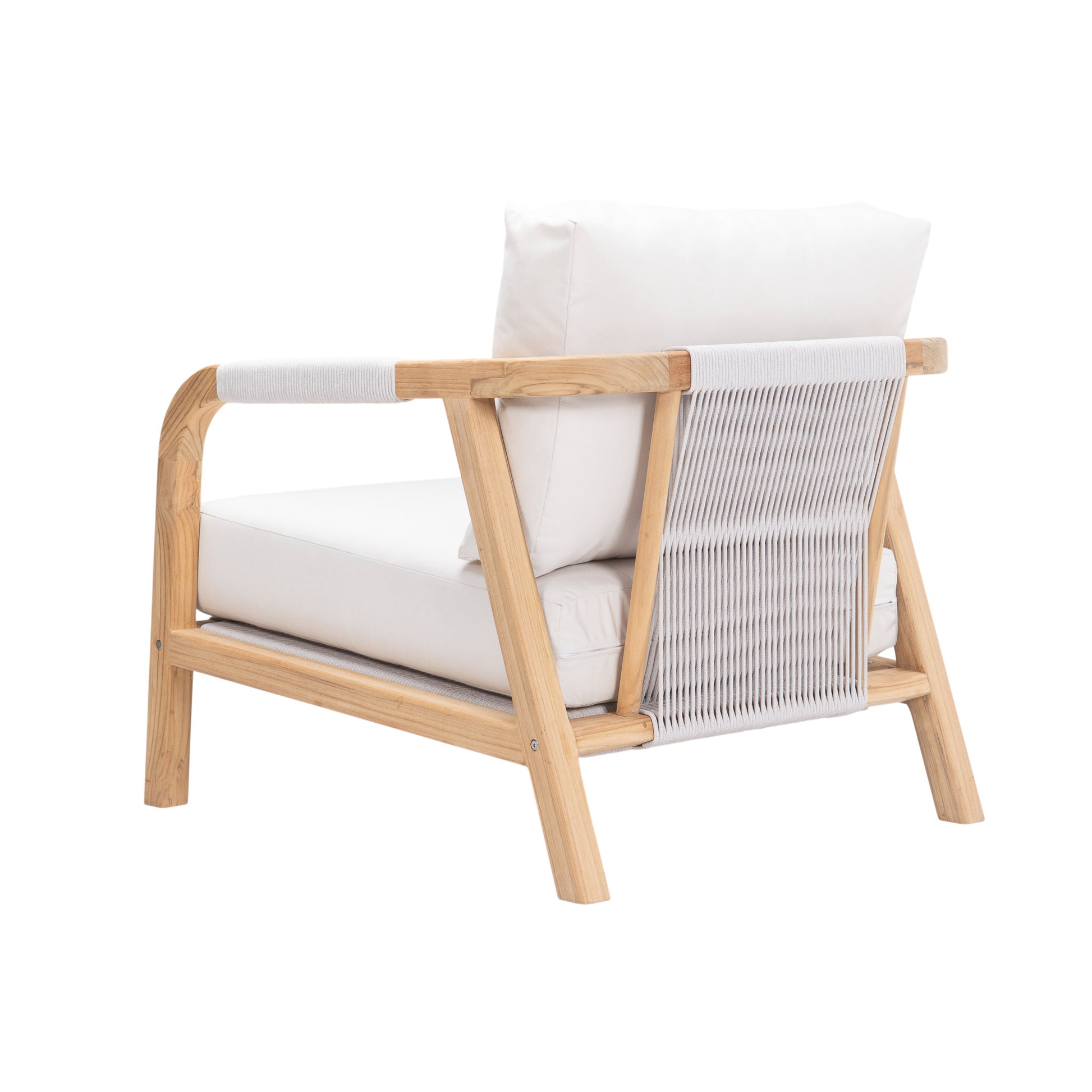 Matira teak outdoor lounge chair. Rear angle view.