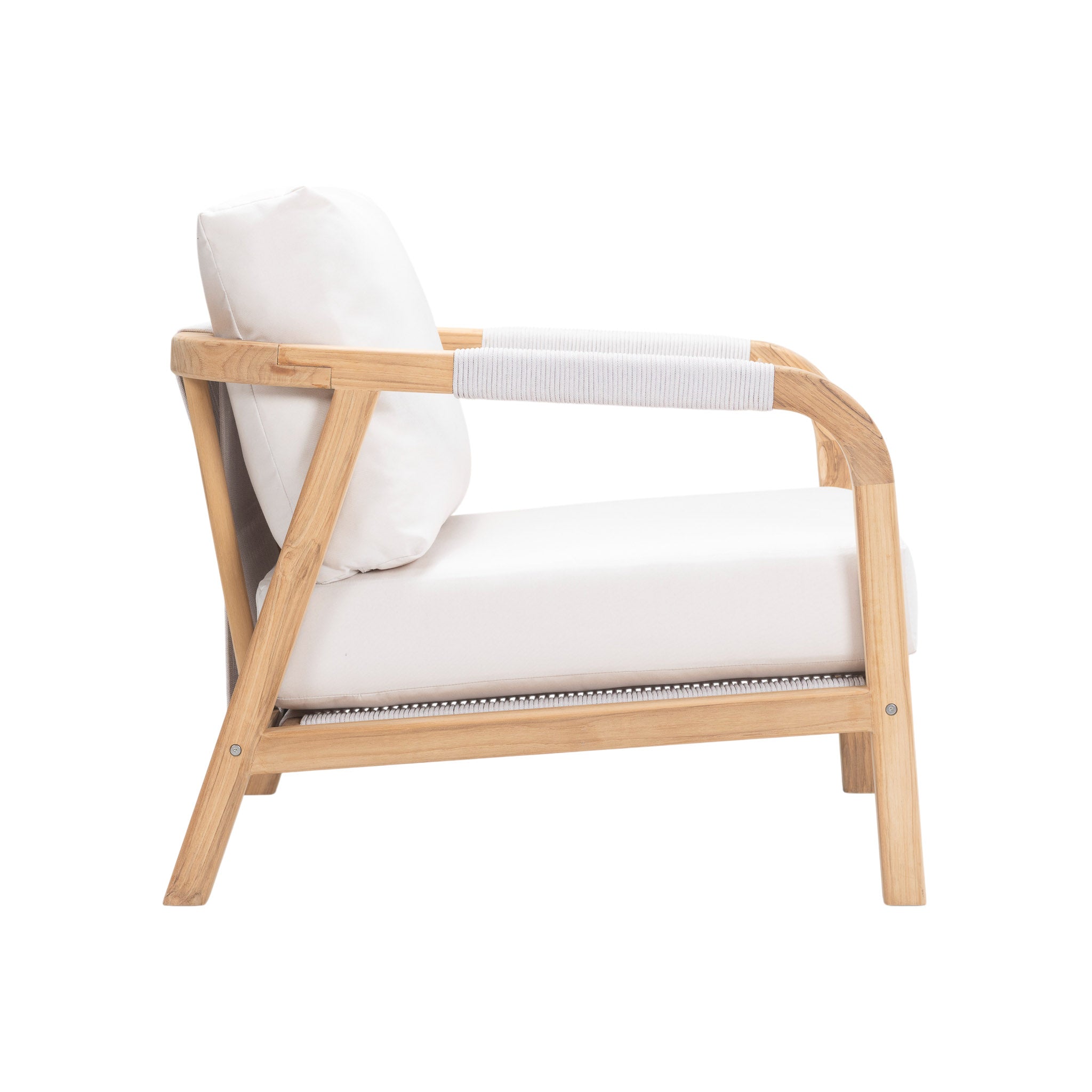 Matira teak outdoor lounge chair. Side view.