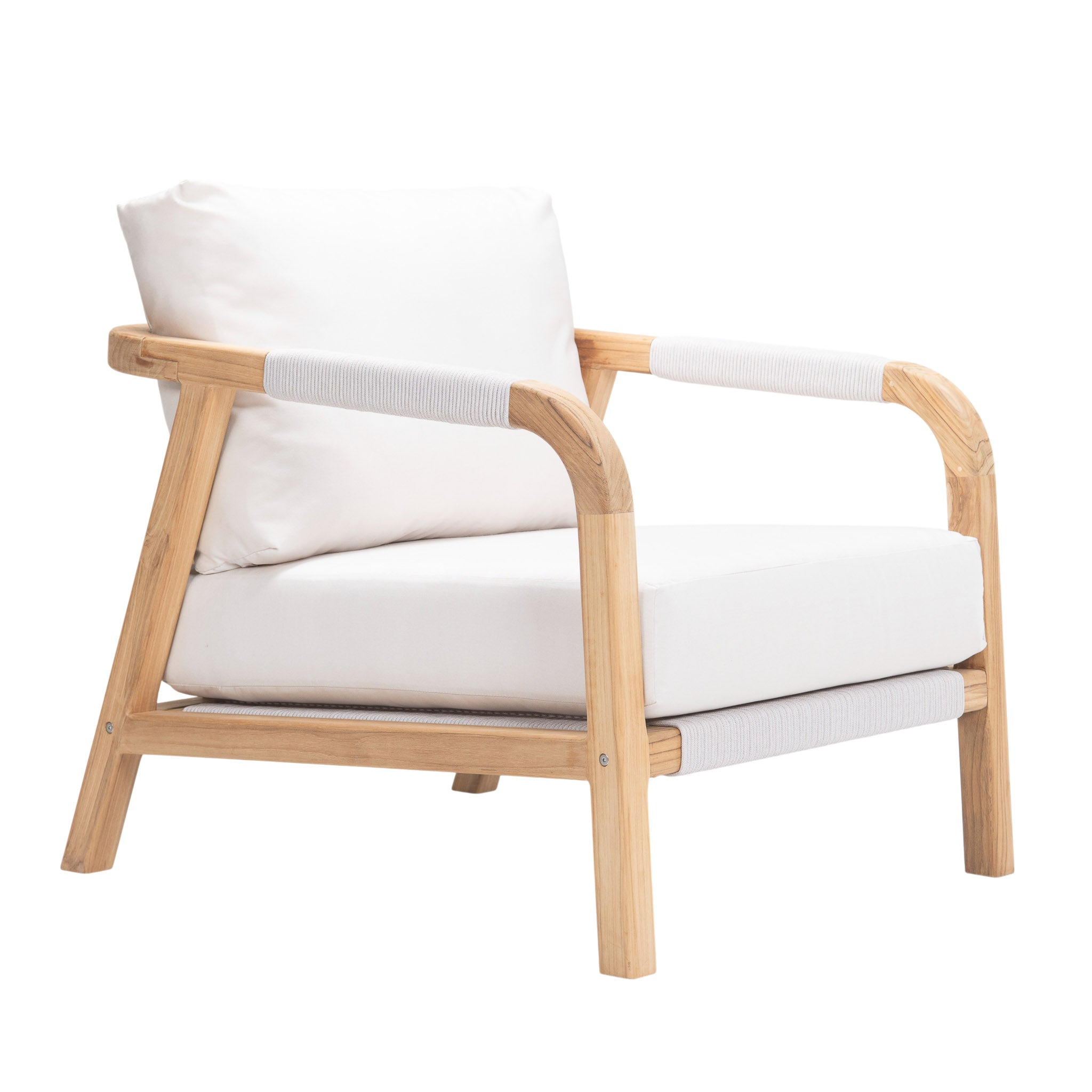 Matira teak outdoor lounge chair. Front angle view.