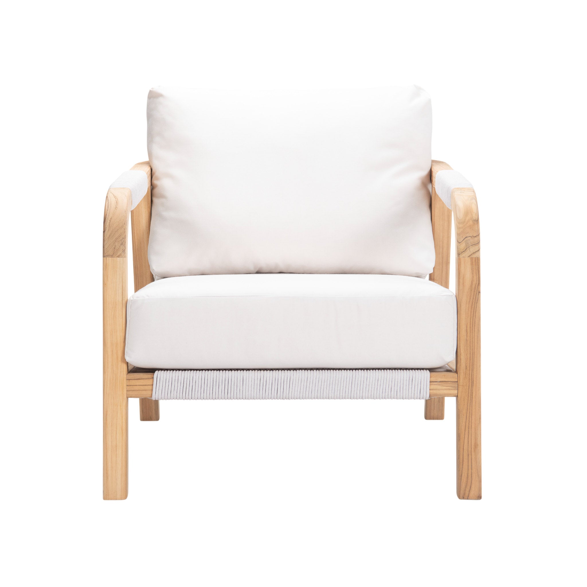 Matira teak outdoor lounge chair. Front view.