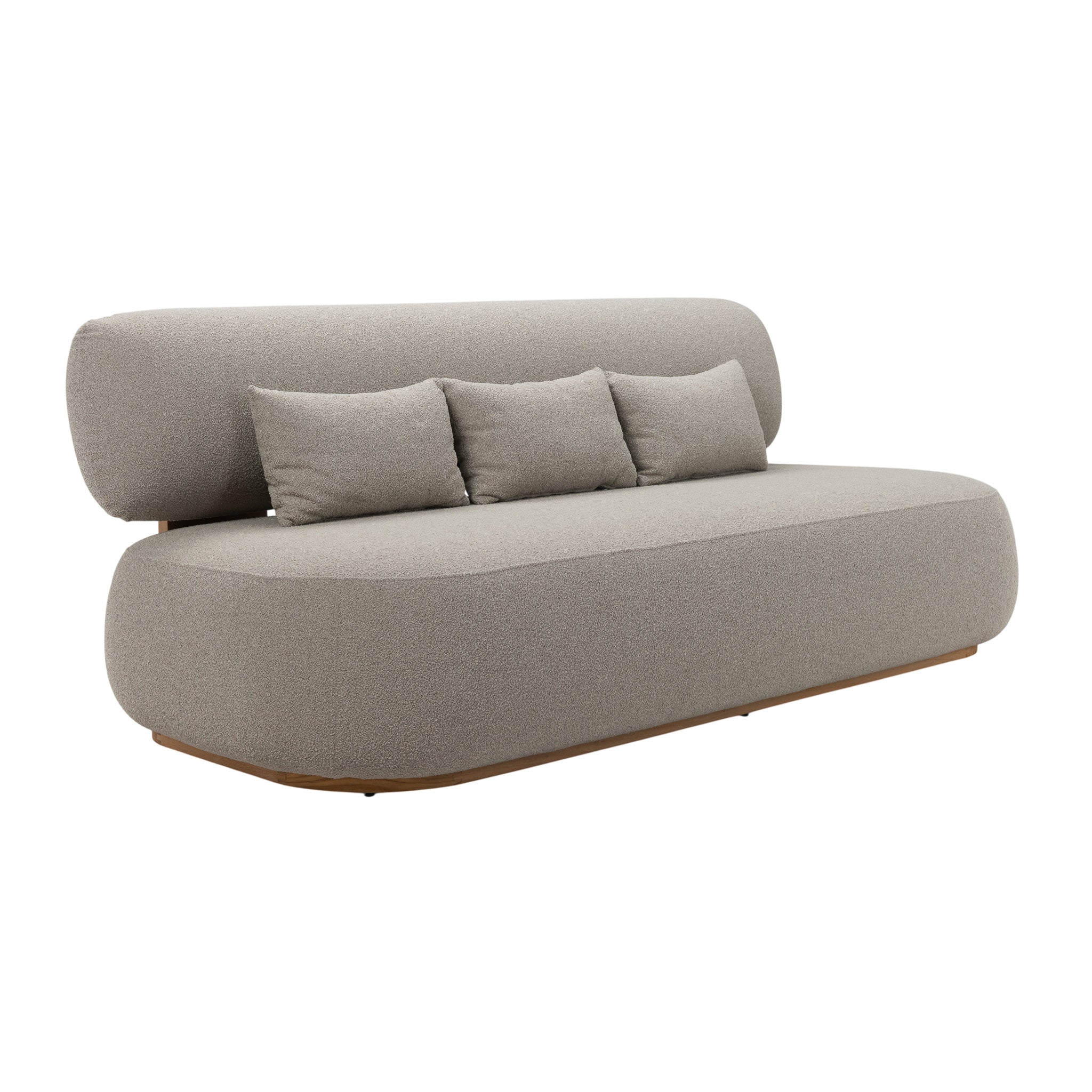 Menton teak 3-seater sofa with teak wood frame and deep plush seating and back rest. With three pillow cushions.