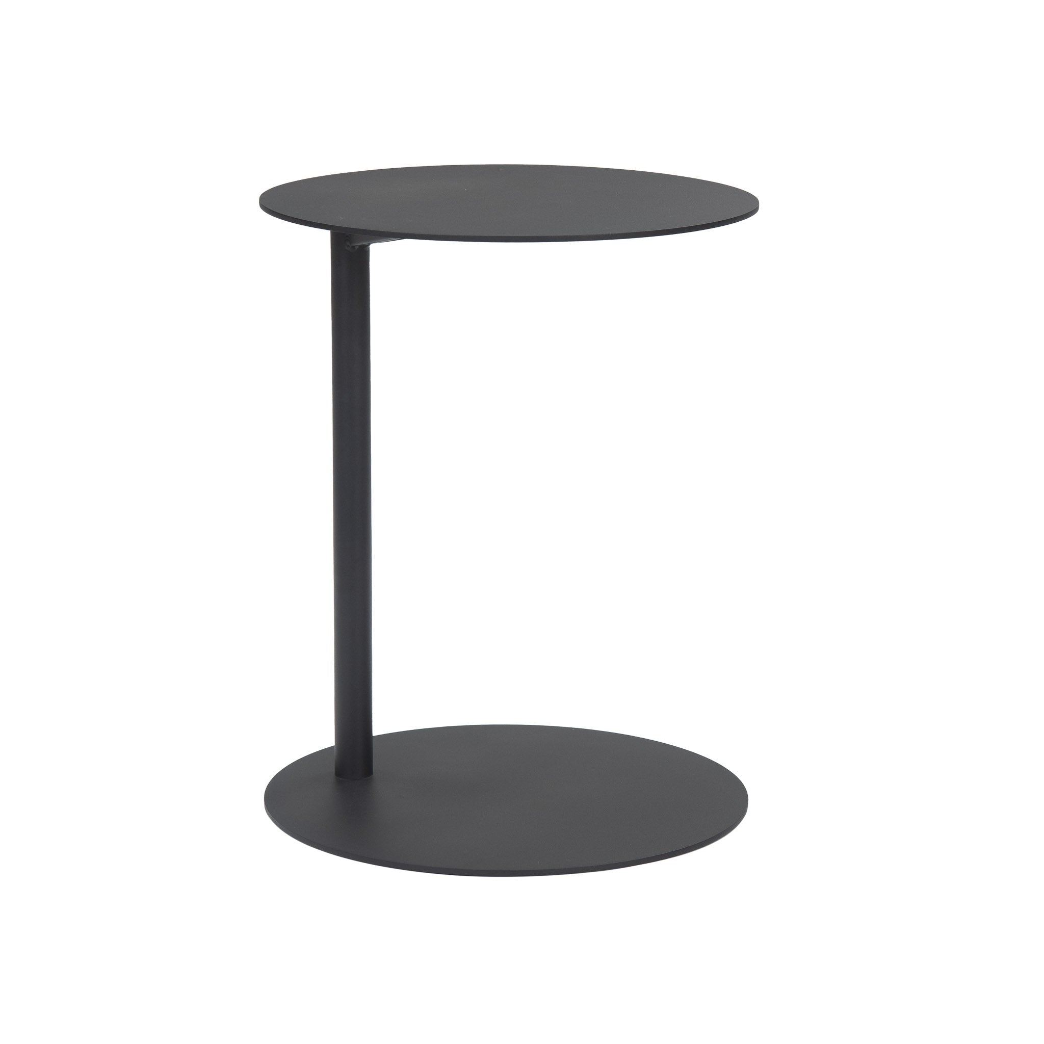 Mood black aluminium side table. Front angle view.